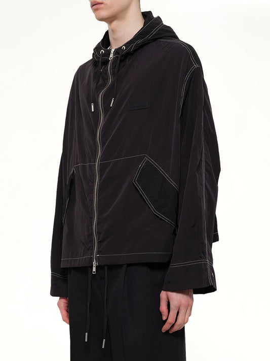 Crinkle Nylon Zipped Jacket in Black