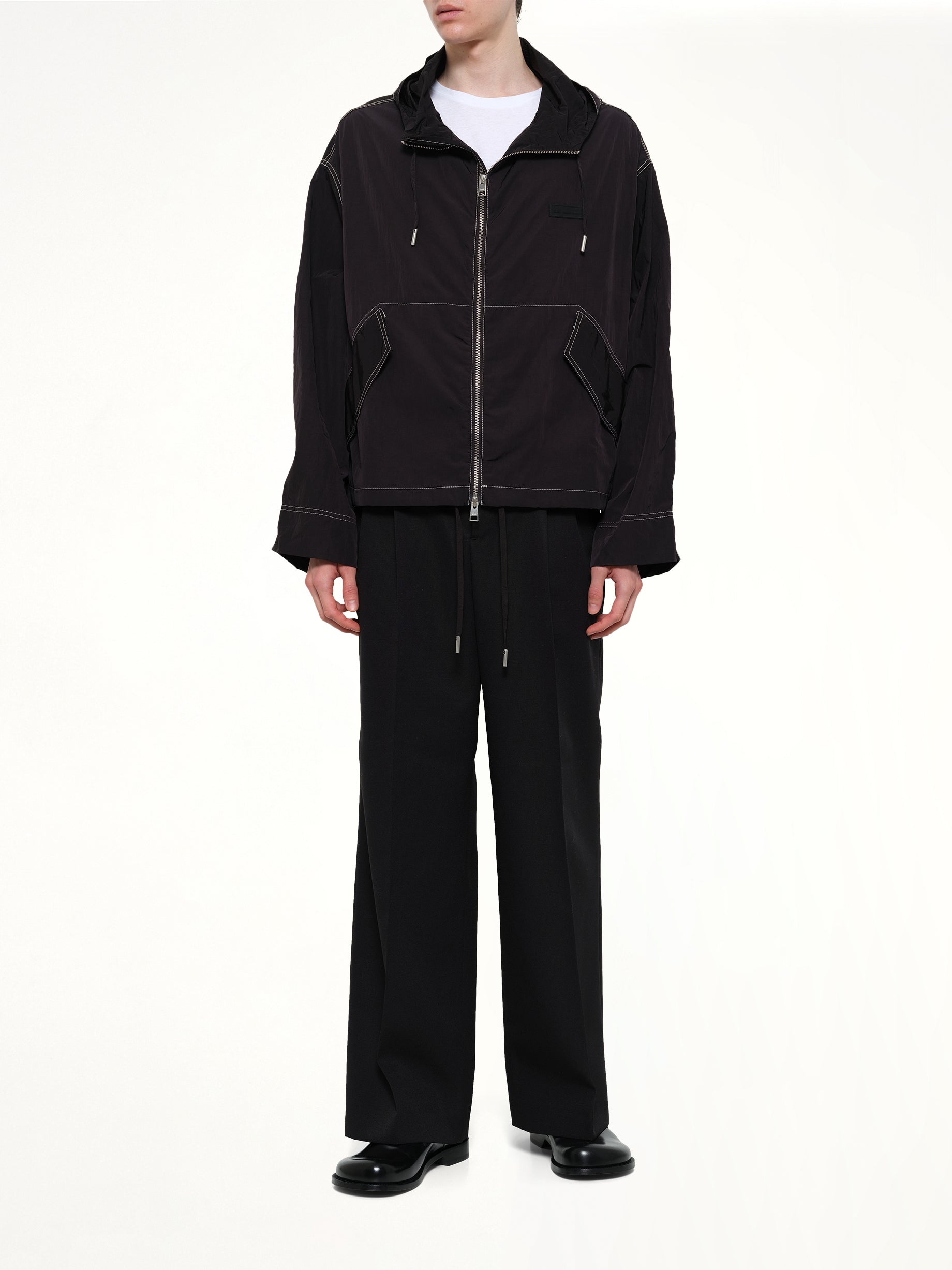 AMI PARIS Crinkle Nylon Zipped Jacket in Black Full Reference from MARAIS