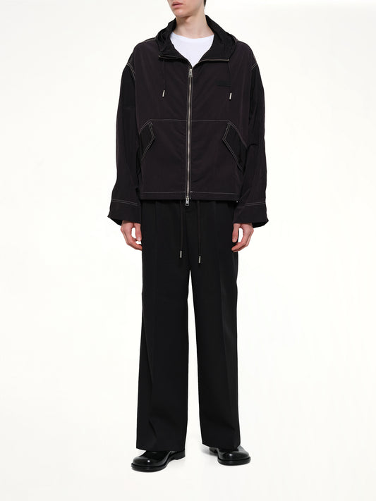 Crinkle Nylon Zipped Jacket in Black