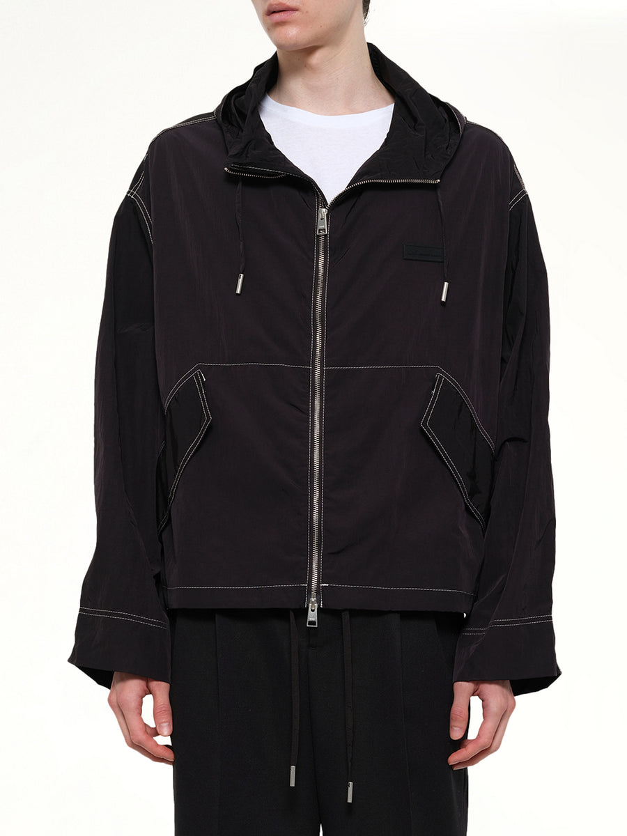 Crinkle Nylon Zipped Jacket in Black
