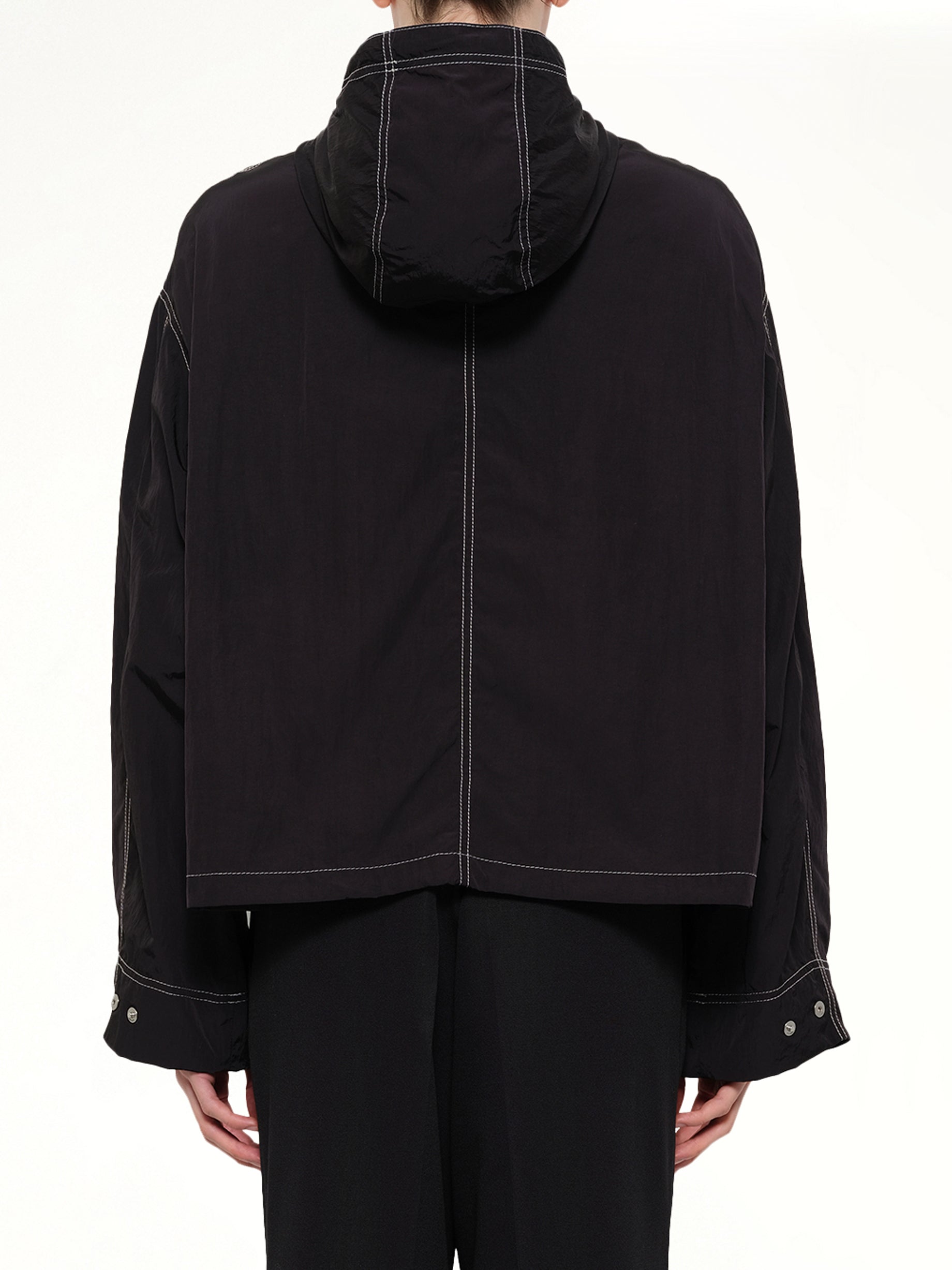 AMI PARIS Crinkle Nylon Zipped Jacket in Black Back View from MARAIS