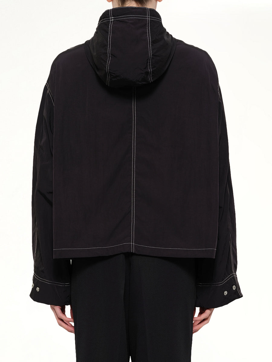 Crinkle Nylon Zipped Jacket in Black