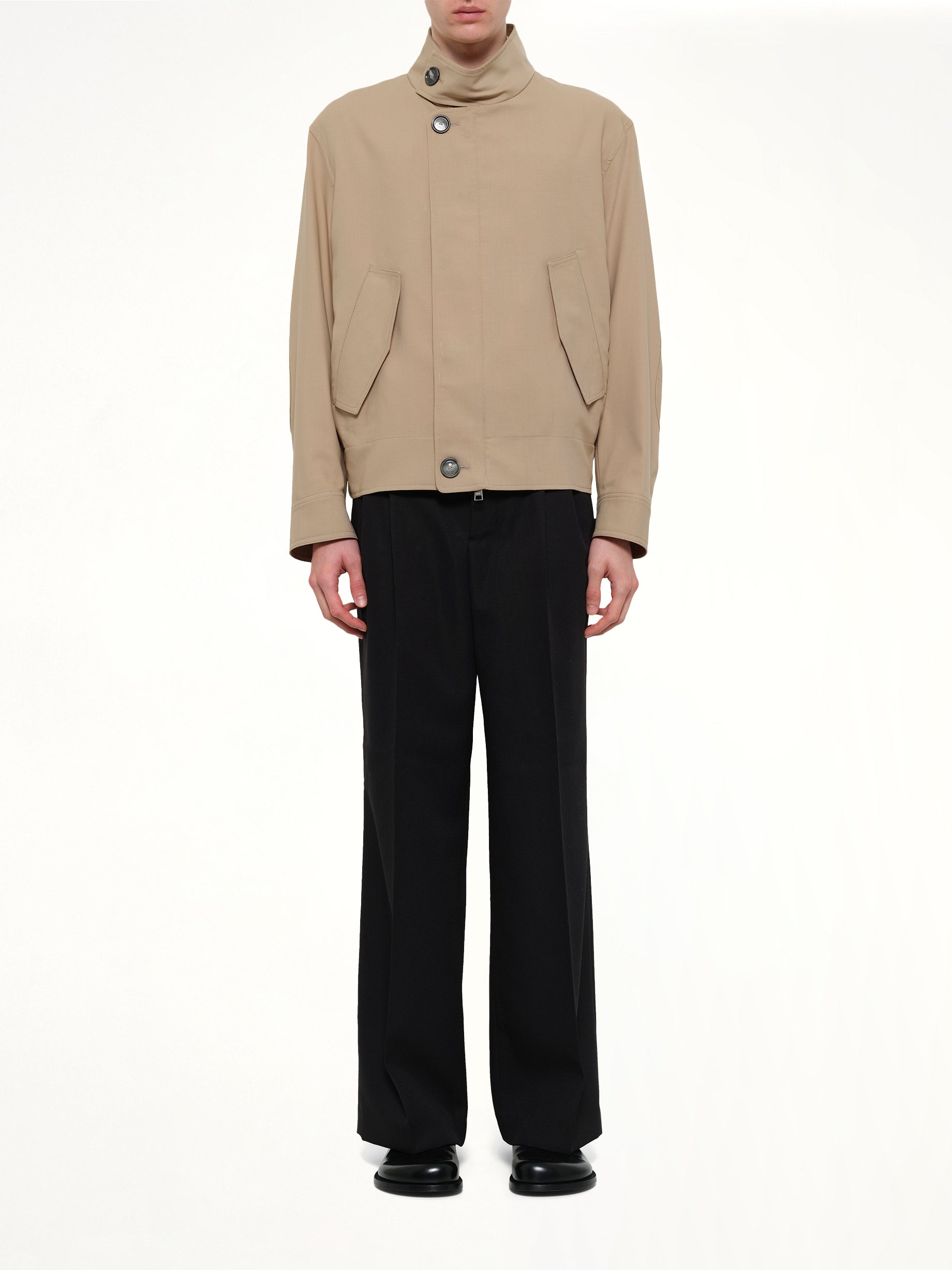 AMI PARIS Harrington Jacket in Beige Taupe Model View from MARAIS