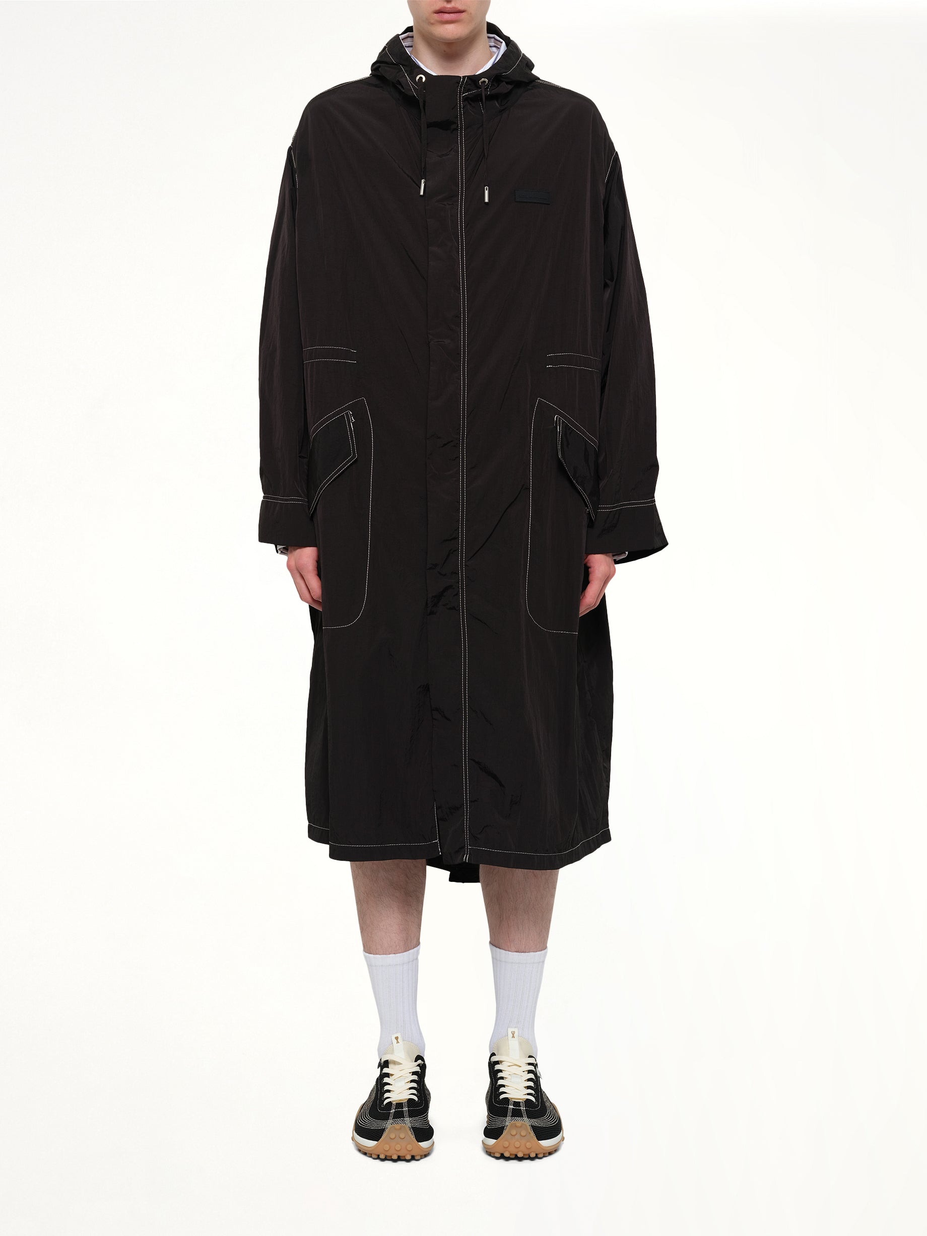 AMI PARIS Long Parka in Black Model View from MARAIS