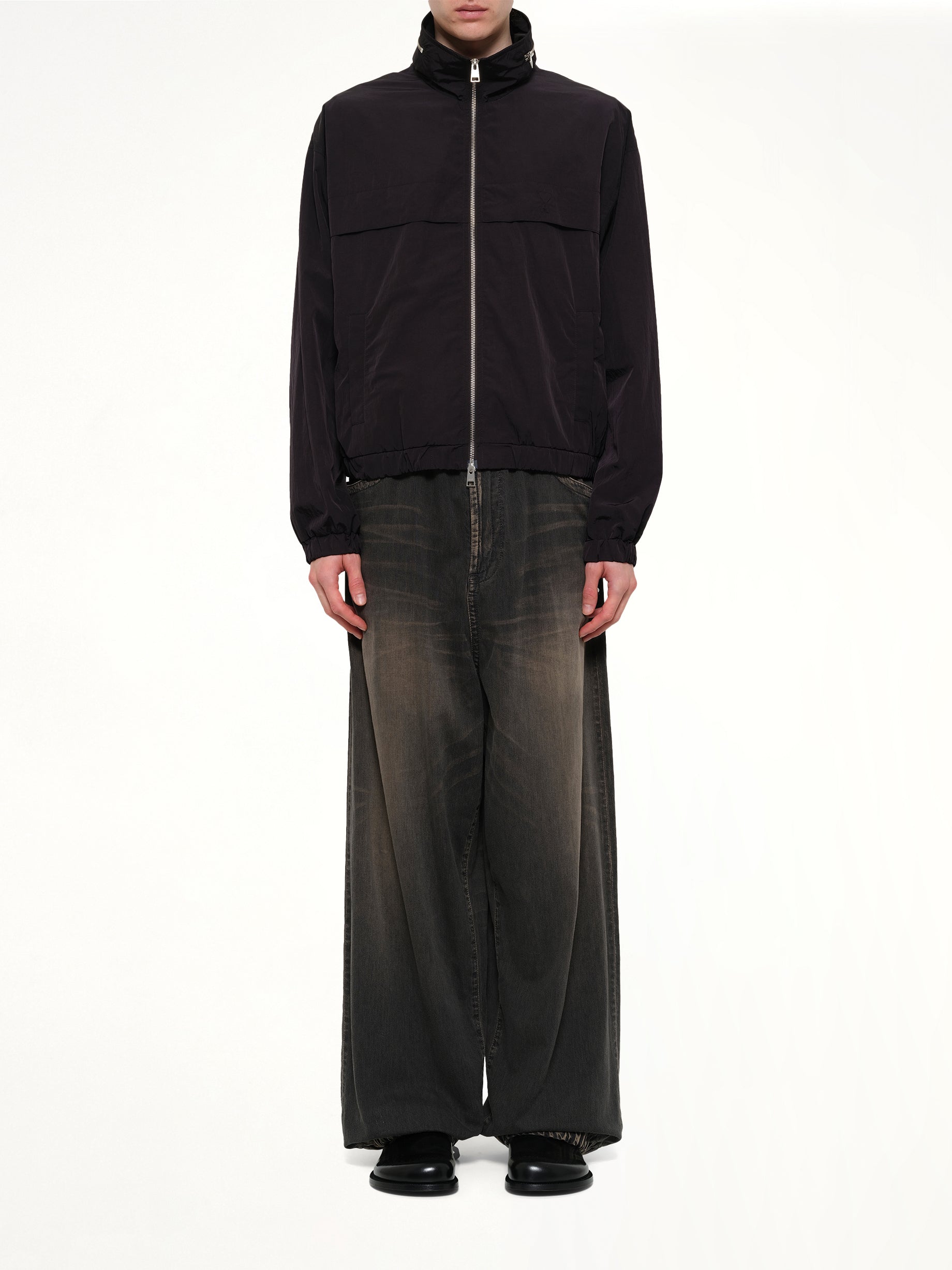AMI PARIS Windbreaker with Embossed ADC in Black Model View from MARAIS