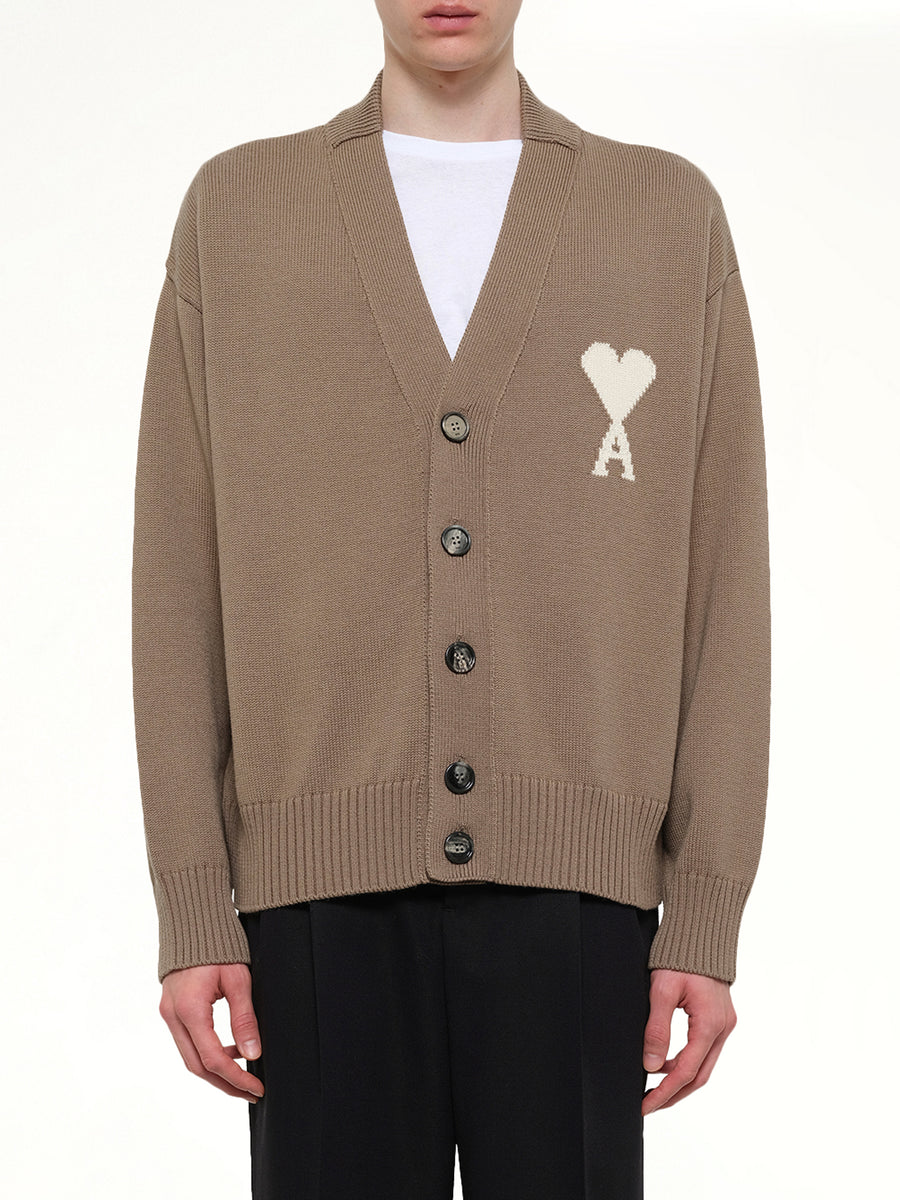 Contrasted Ami De Coeur Cardigan in Beige