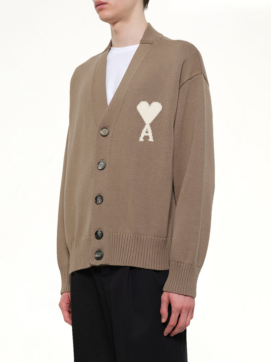 Contrasted Ami De Coeur Cardigan in Beige