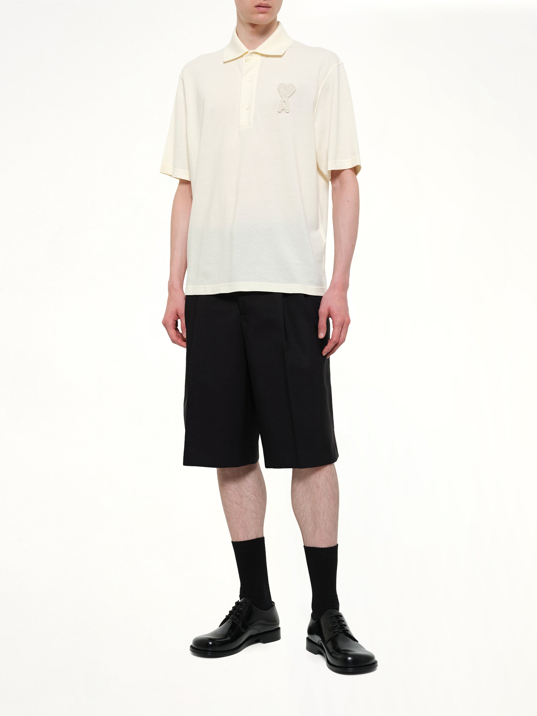 AMI PARIS Knitted ADC Boxy Polo in Off White Full Reference from MARAIS