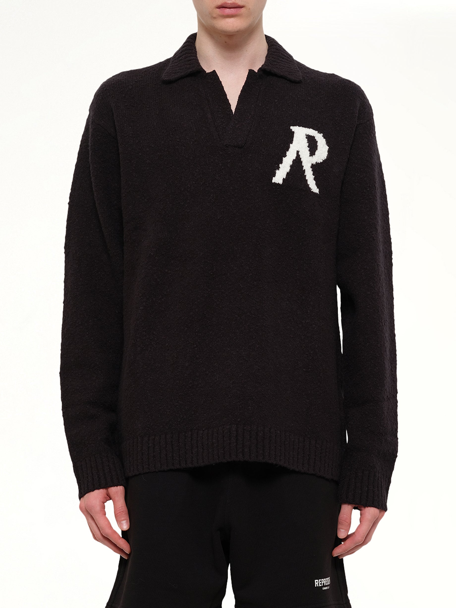 Knitted Boucle Polo in Jet Black