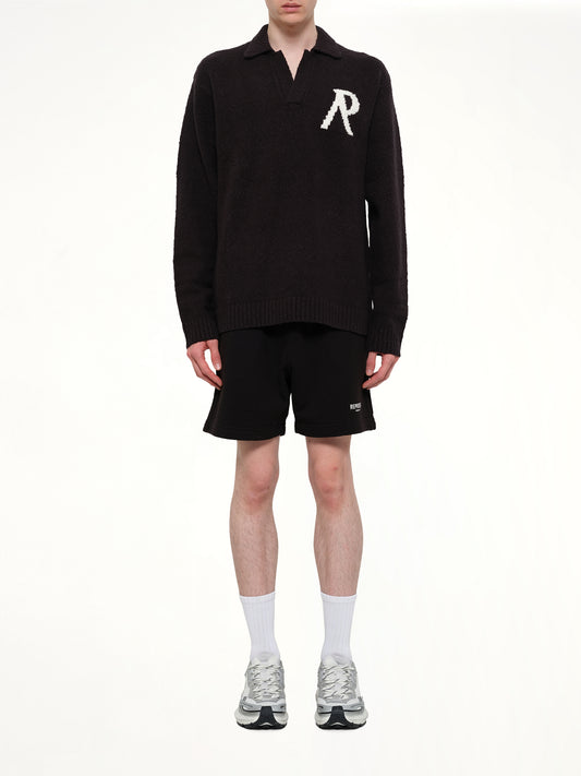 Knitted Boucle Polo in Jet Black