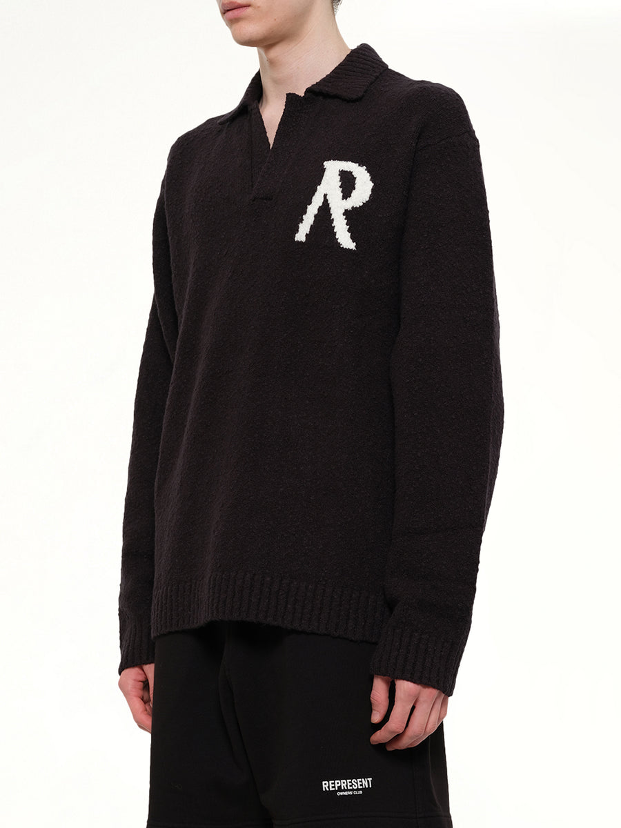 Knitted Boucle Polo in Jet Black