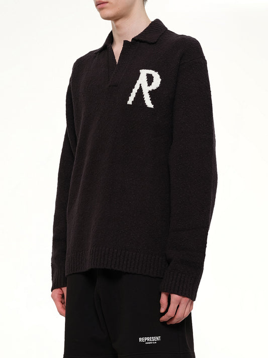 Knitted Boucle Polo in Jet Black
