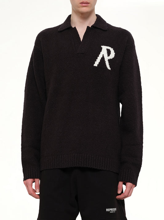 Knitted Boucle Polo in Jet Black