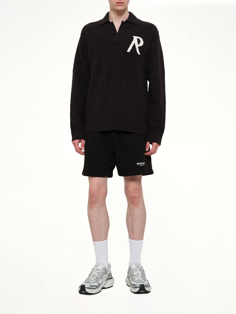 Knitted Boucle Polo in Jet Black