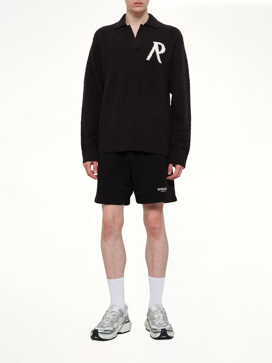 Knitted Boucle Polo in Jet Black