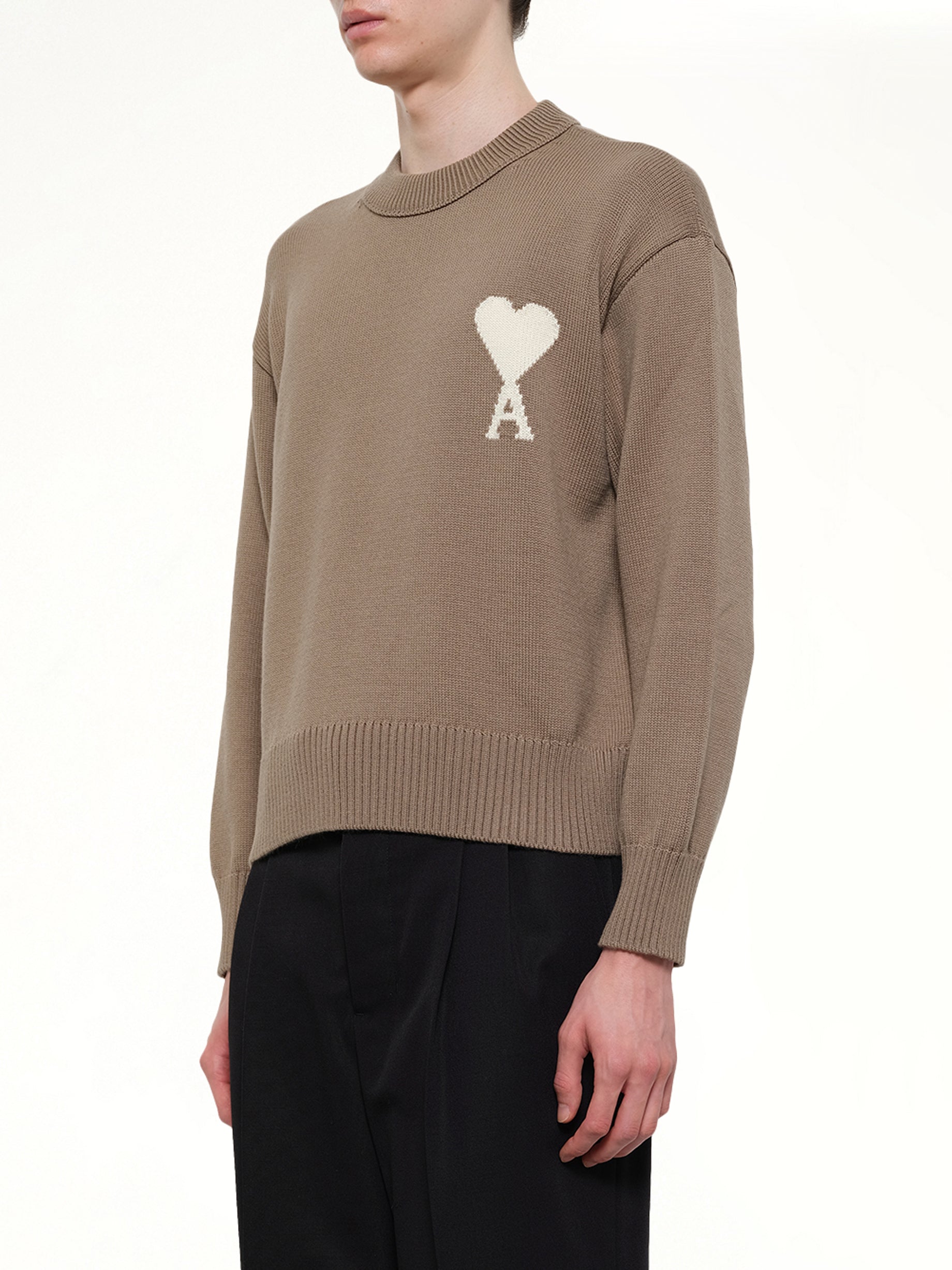 AMI PARIS Contrasted ADC Sweater in Beige Taupe Side View from MARAIS