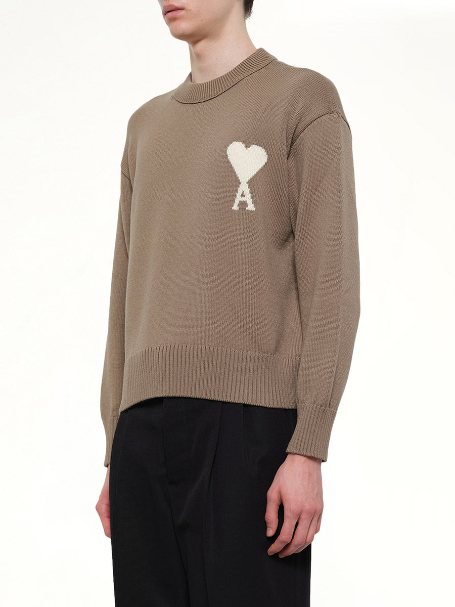 Contrasted Ami De Coeur Sweater in Beige Taupe