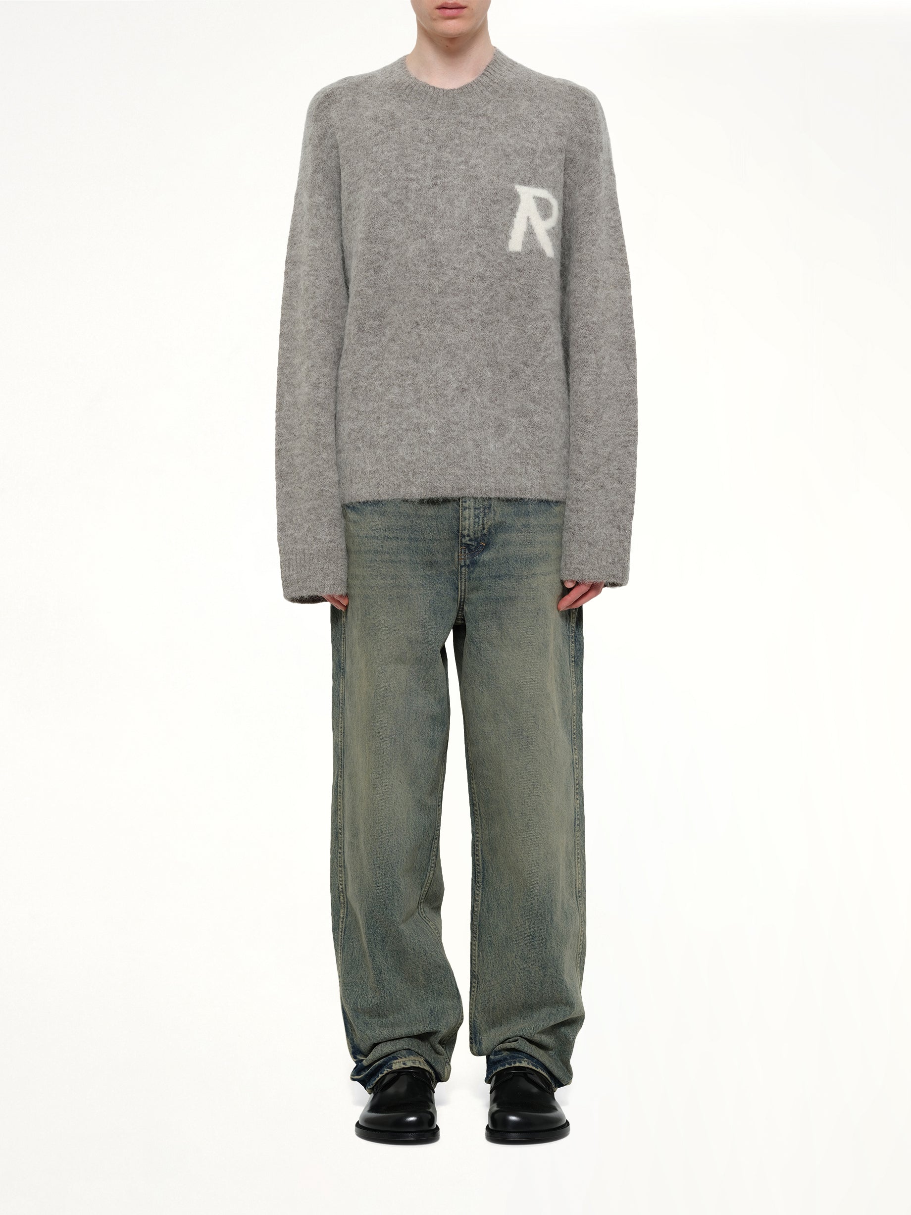 REPRESENT , Logo Knit Sweater in Grey Model View from MARAIS