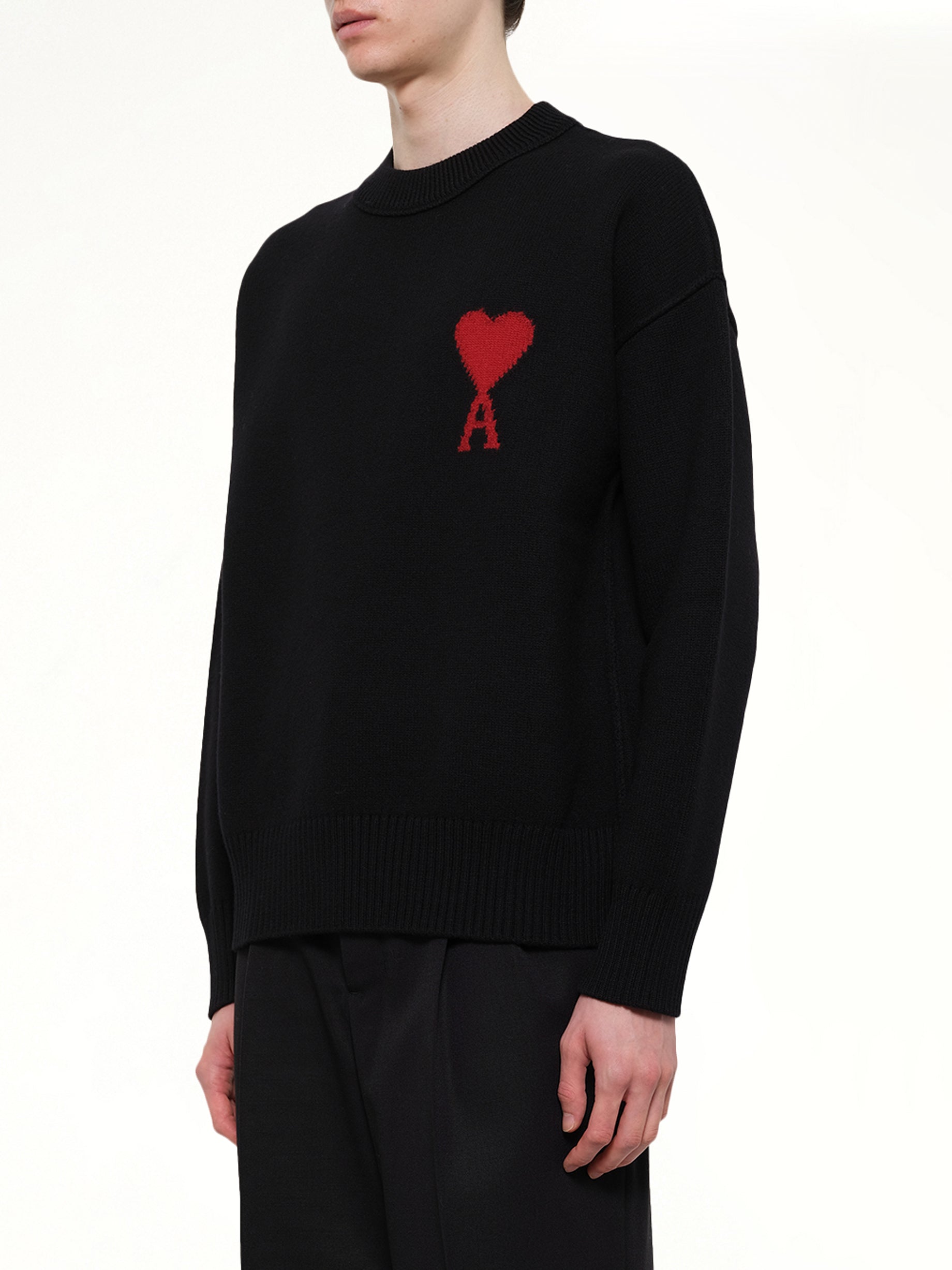 AMI PARIS Red Ami De Coeur Sweater in Black Side View from MARAIS