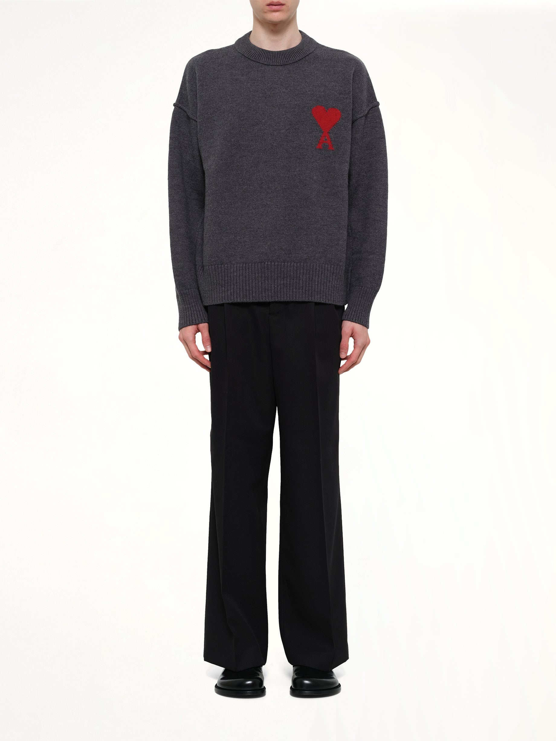 AMI PARIS Red Ami De Coeur Sweater in Grey Model View from MARAIS