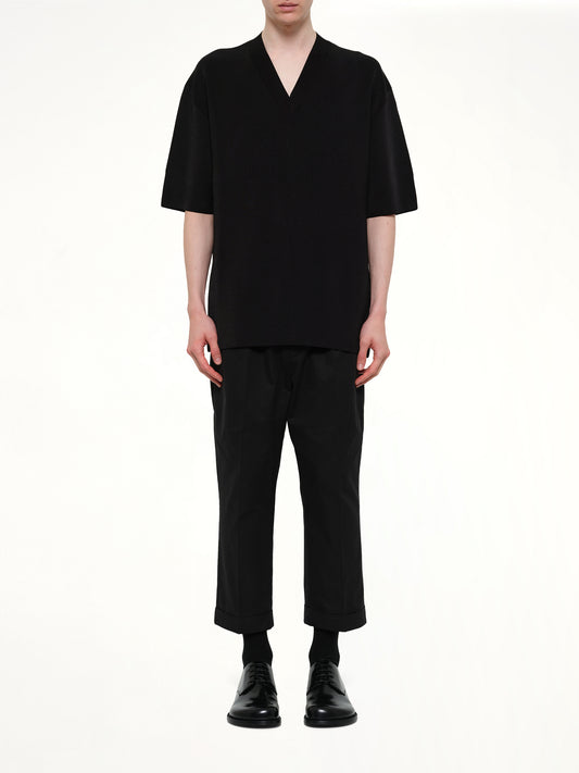 Short Sleeve V-Neck Sweater in Black