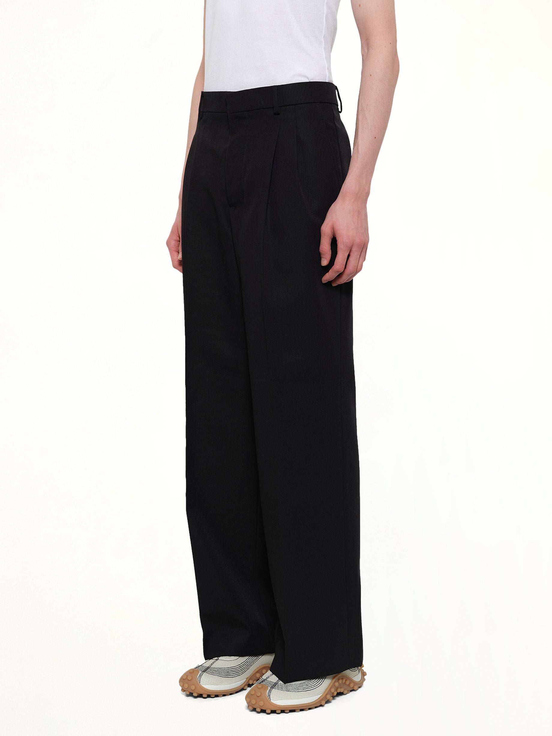 AMI PARIS , Low Waist Wide Trouser in Black Side View from MARAIS