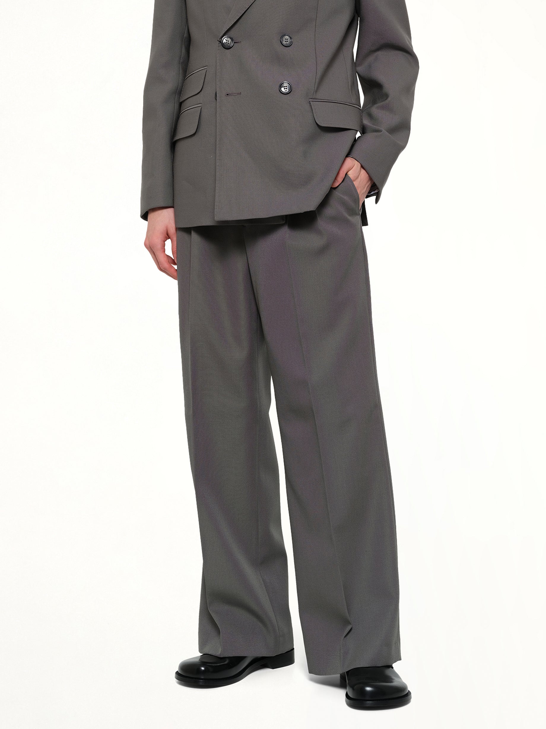 AMI PARIS Low Waist Wide Trouser in Carbon Detail Shot from MARAIS
