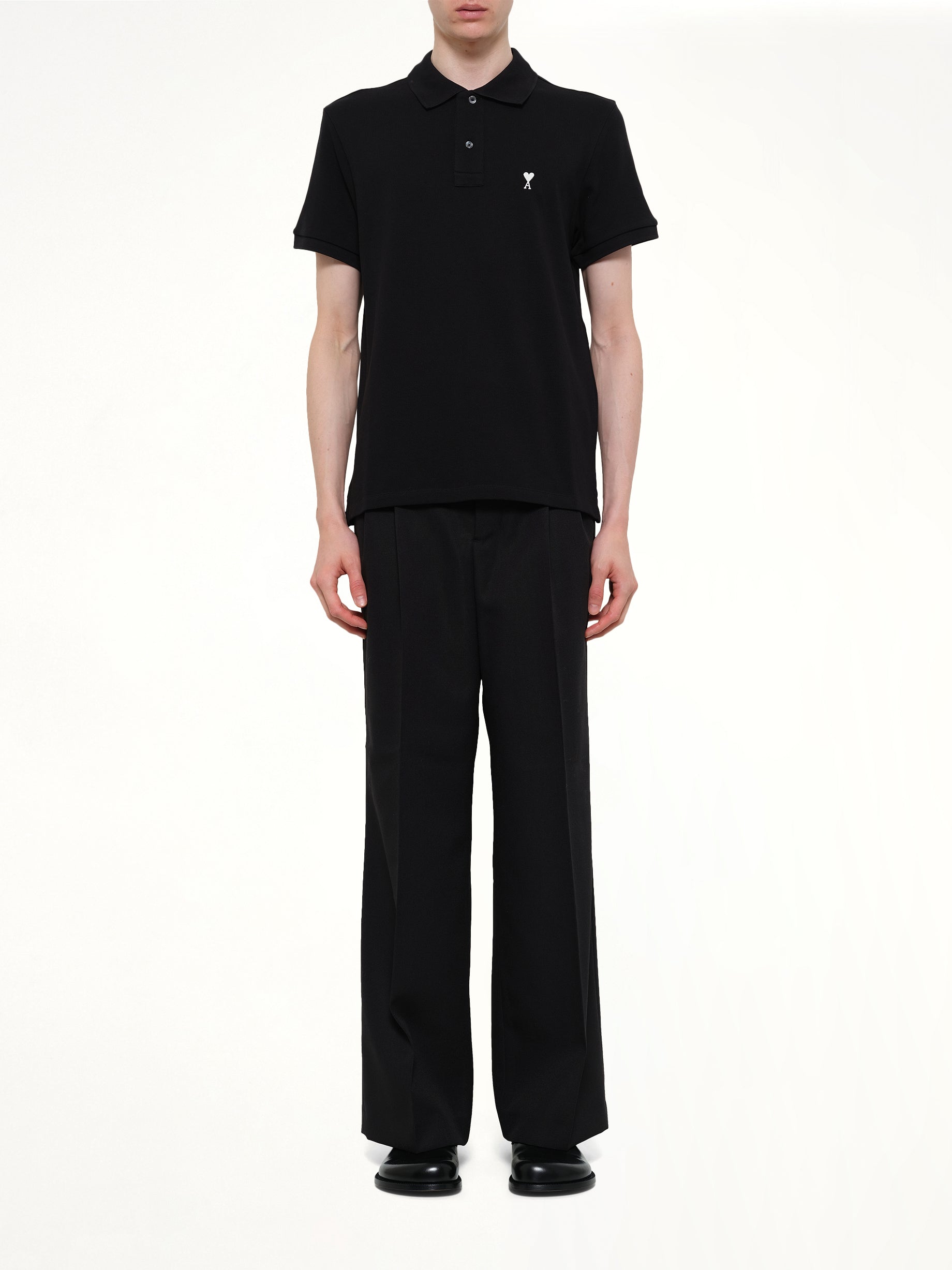 AMI PARIS Contrasted ADC Polo in Black Model View from MARAIS