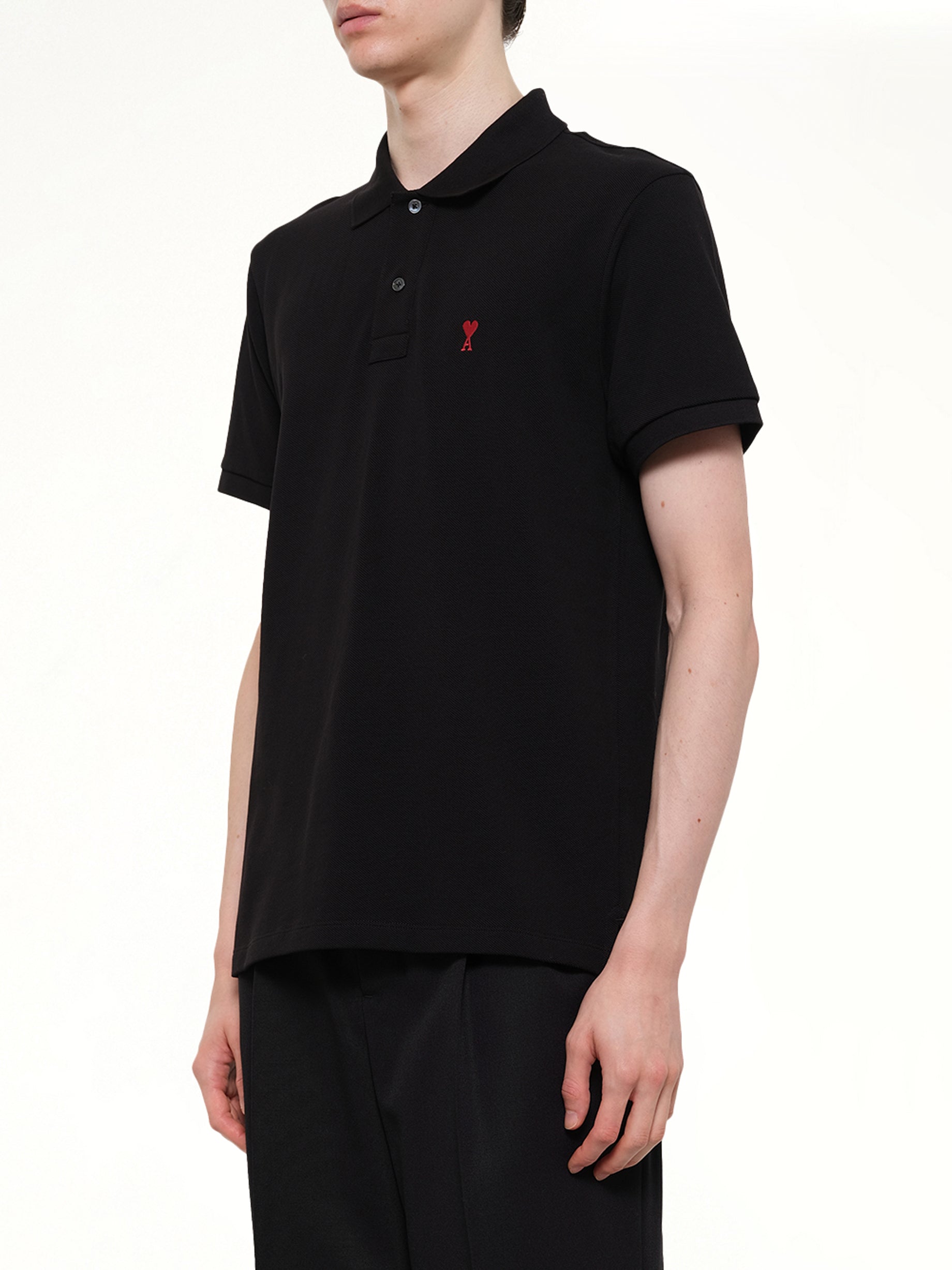 AMI PARIS Red Ami De Coeur Polo in Black Side View from MARAIS