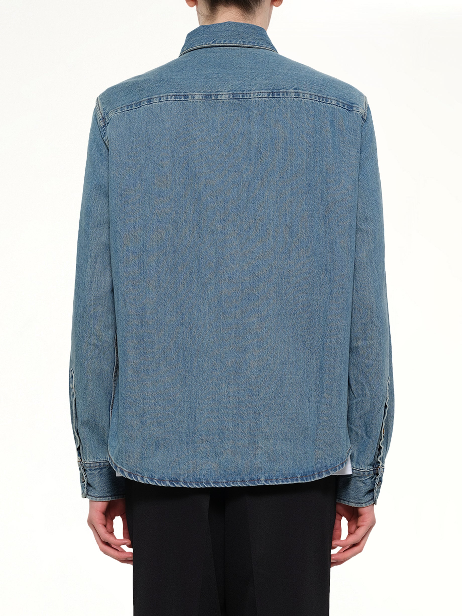 AMI PARIS Contrasted Ami De Coeur Shirt in Blue Back View from MARAIS