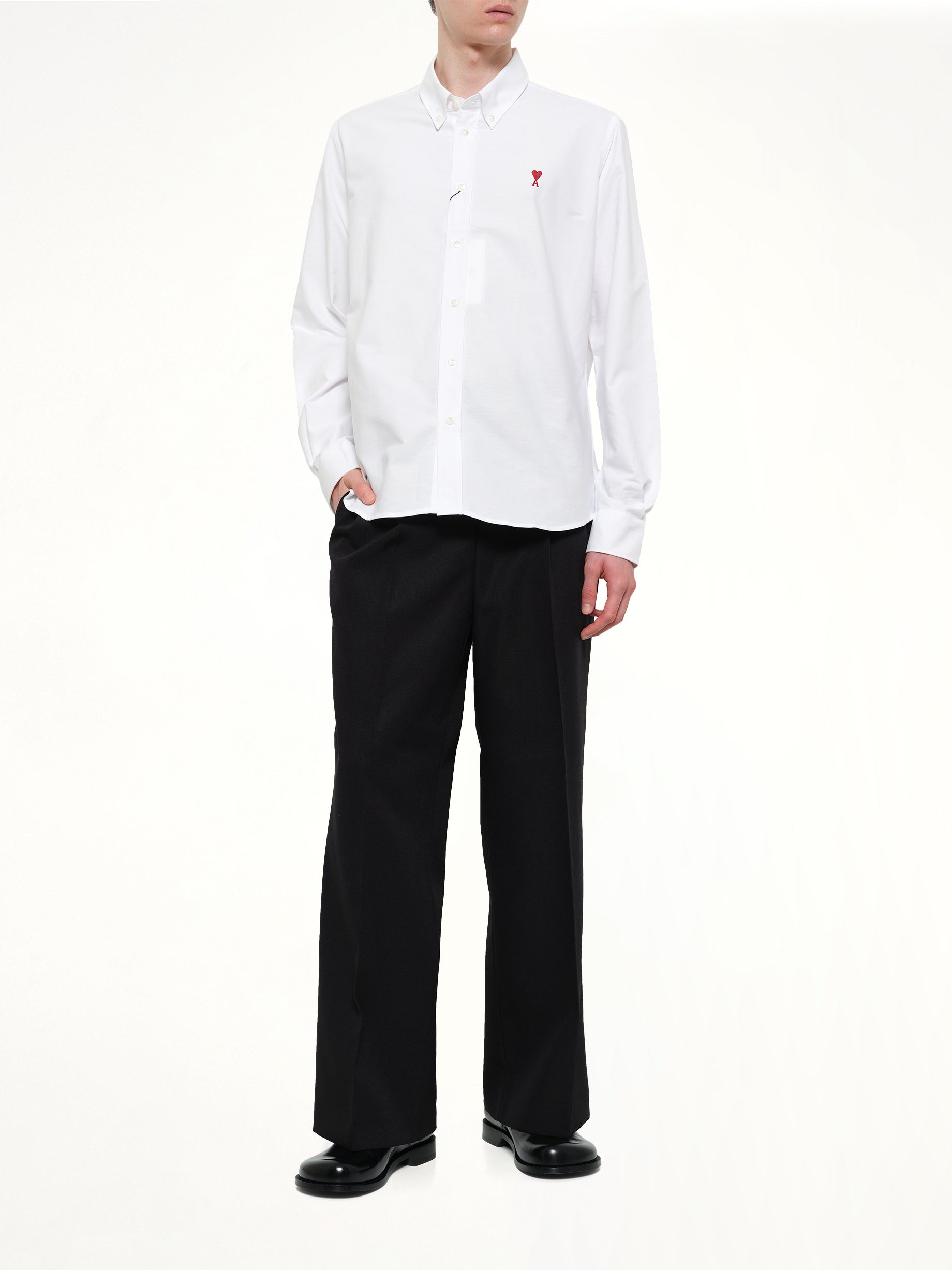 AMI PARIS Embroidered ADC Long Sleeve Shirt in White Full Reference from MARAIS