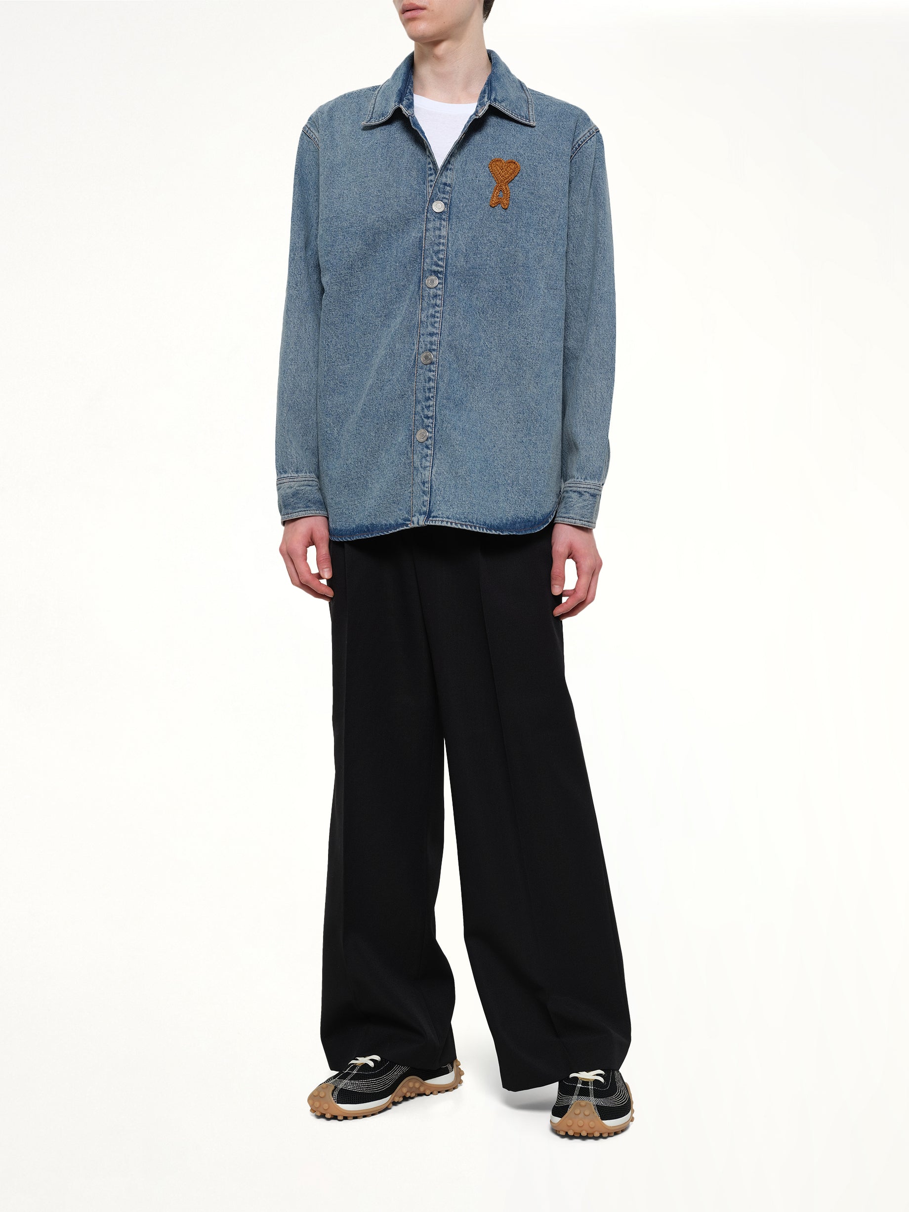AMI PARIS Knitted ADC Denim Shirt in Blue Full Reference from MARAIS