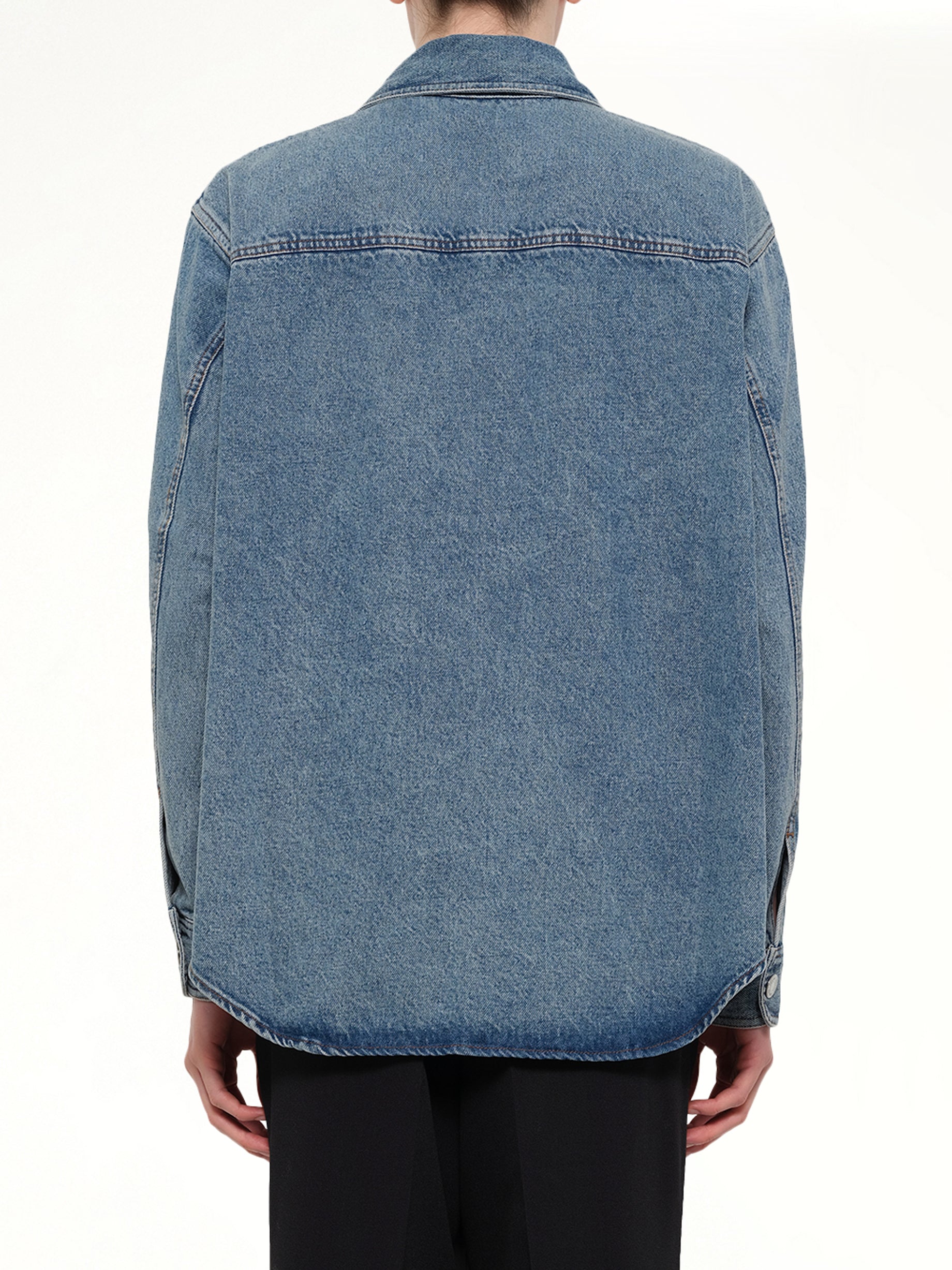 AMI PARIS Knitted ADC Denim Shirt in Blue Back View from MARAIS