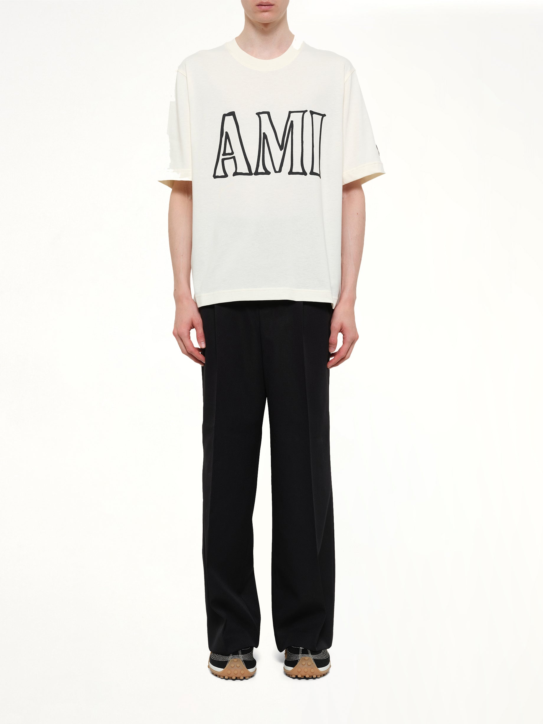 AMI PARIS Ami Paris Boxy Fit T-Shirt in White Model View from MARAIS