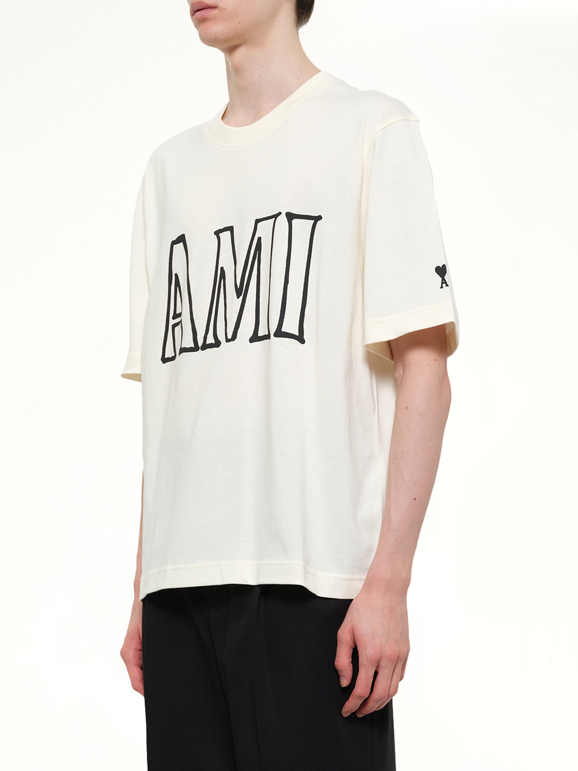 AMI PARIS Ami Paris Boxy Fit T-Shirt in White Side View from MARAIS