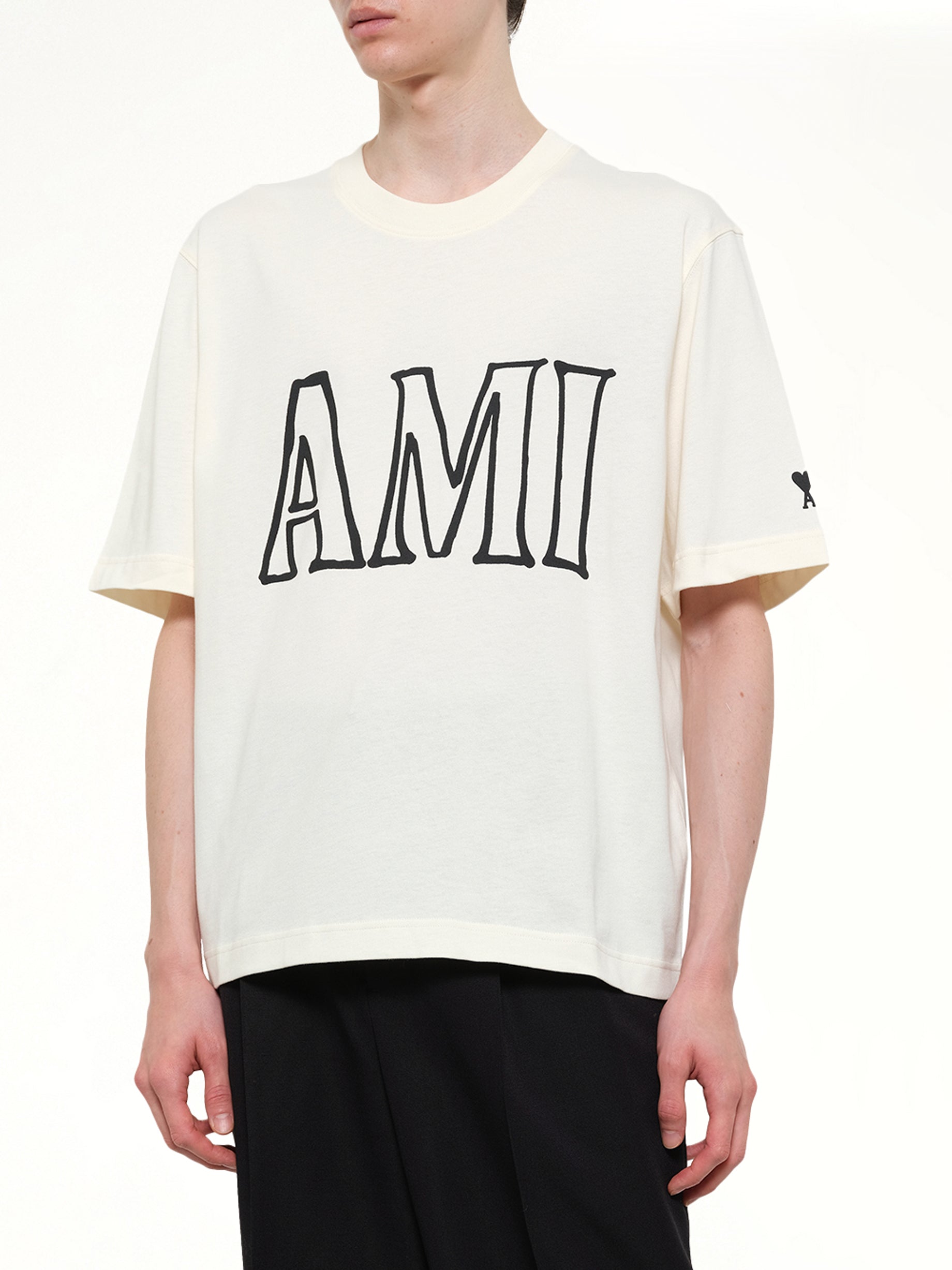 AMI PARIS Ami Paris Boxy Fit T-Shirt in White Detail Shot from MARAIS