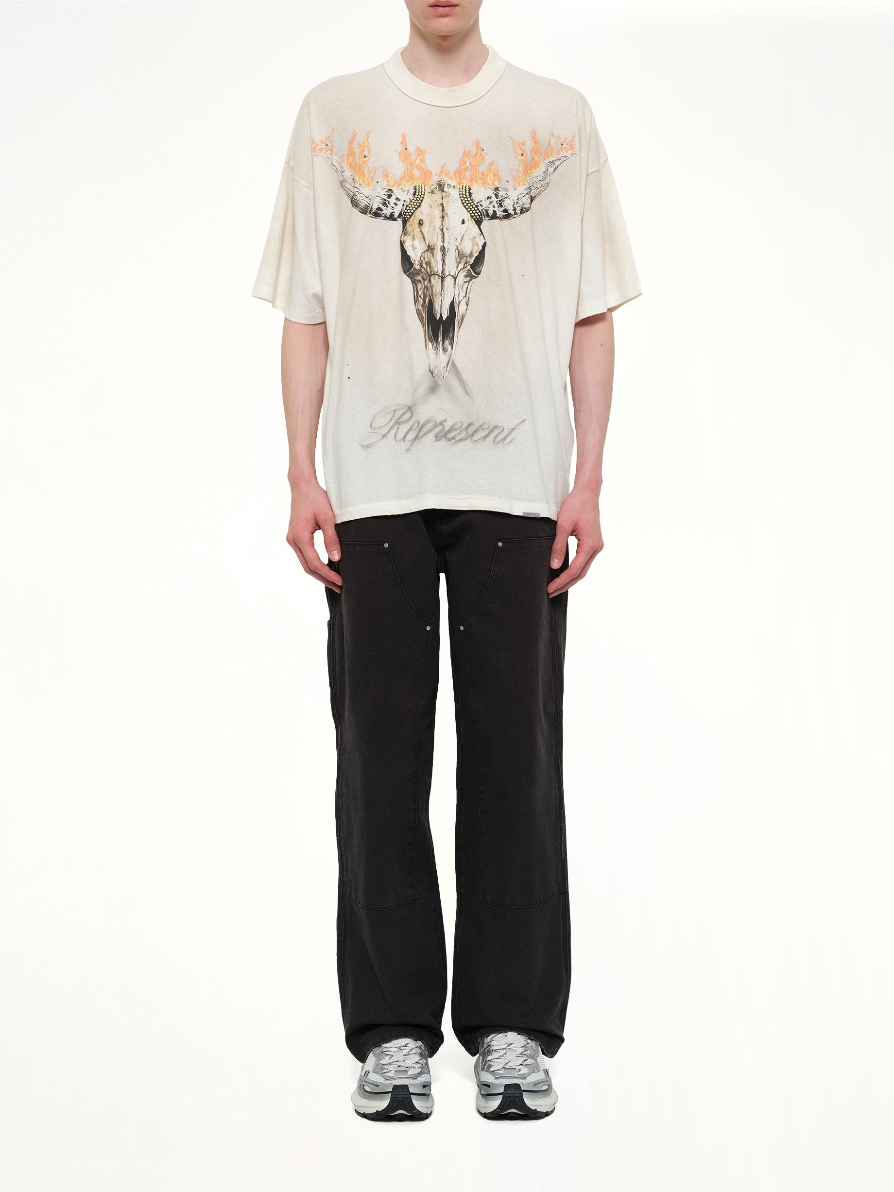REPRESENT , British Cowboys T-Shirt in Washed Ecru Model View from MARAIS