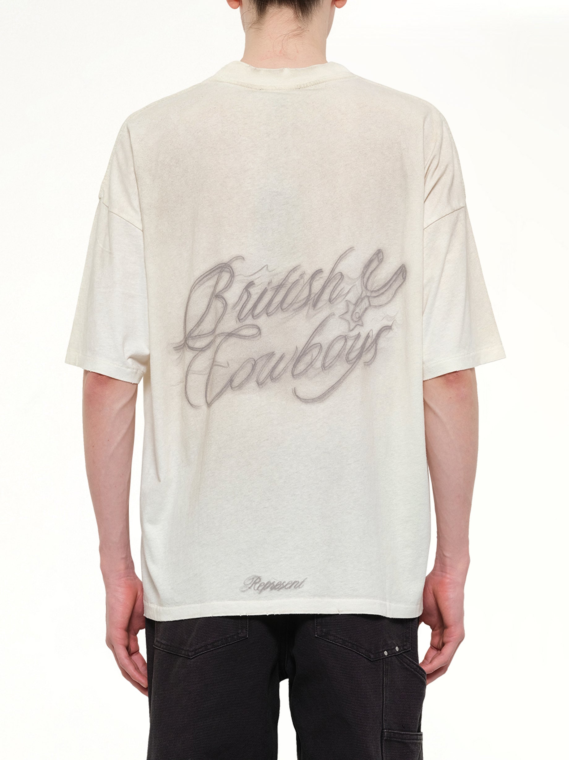 REPRESENT , British Cowboys T-Shirt in Washed Ecru Back View from MARAIS