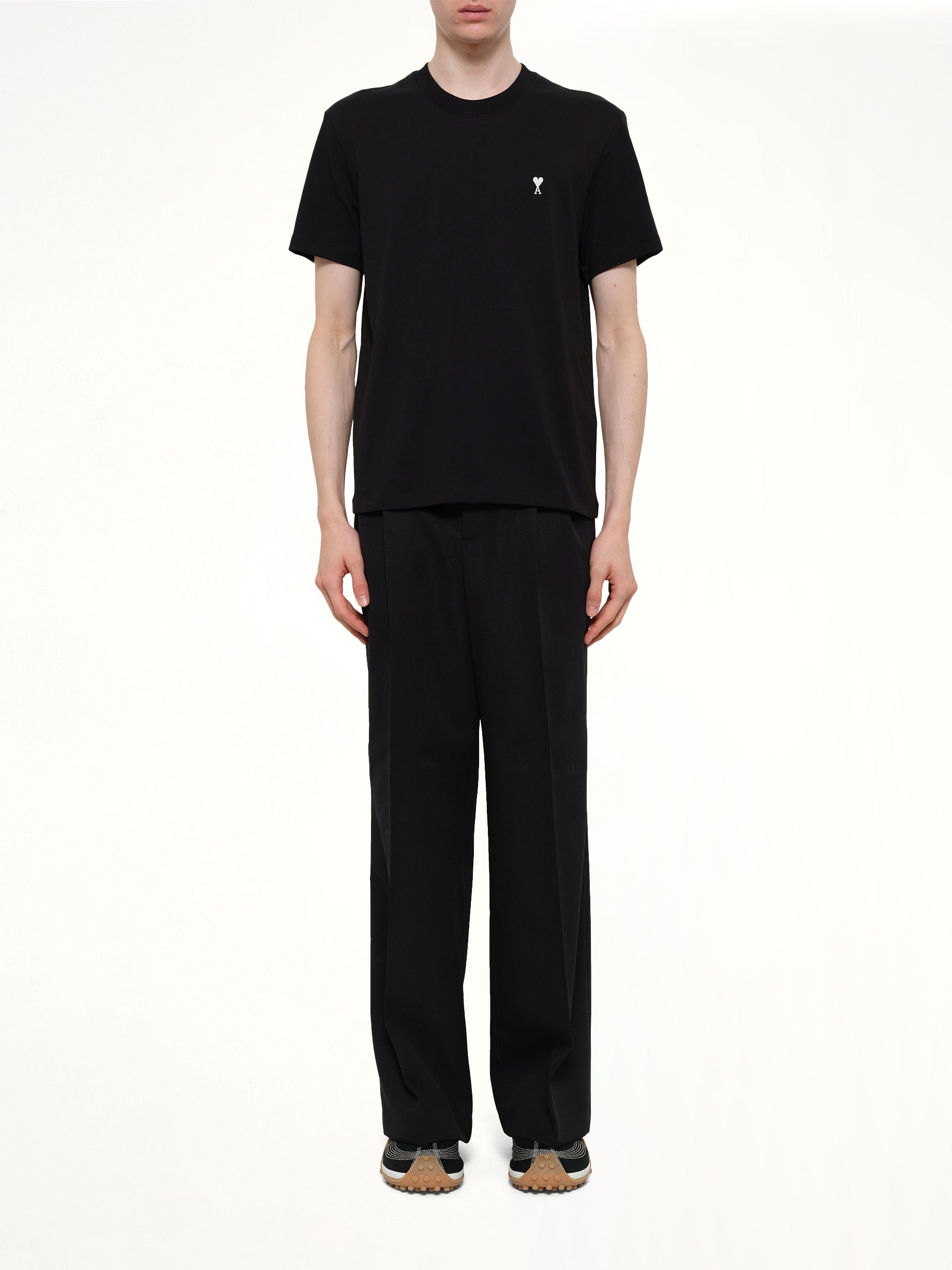 AMI PARIS Contrasted Ami De Coeur T-Shirt in Black Model View from MARAIS