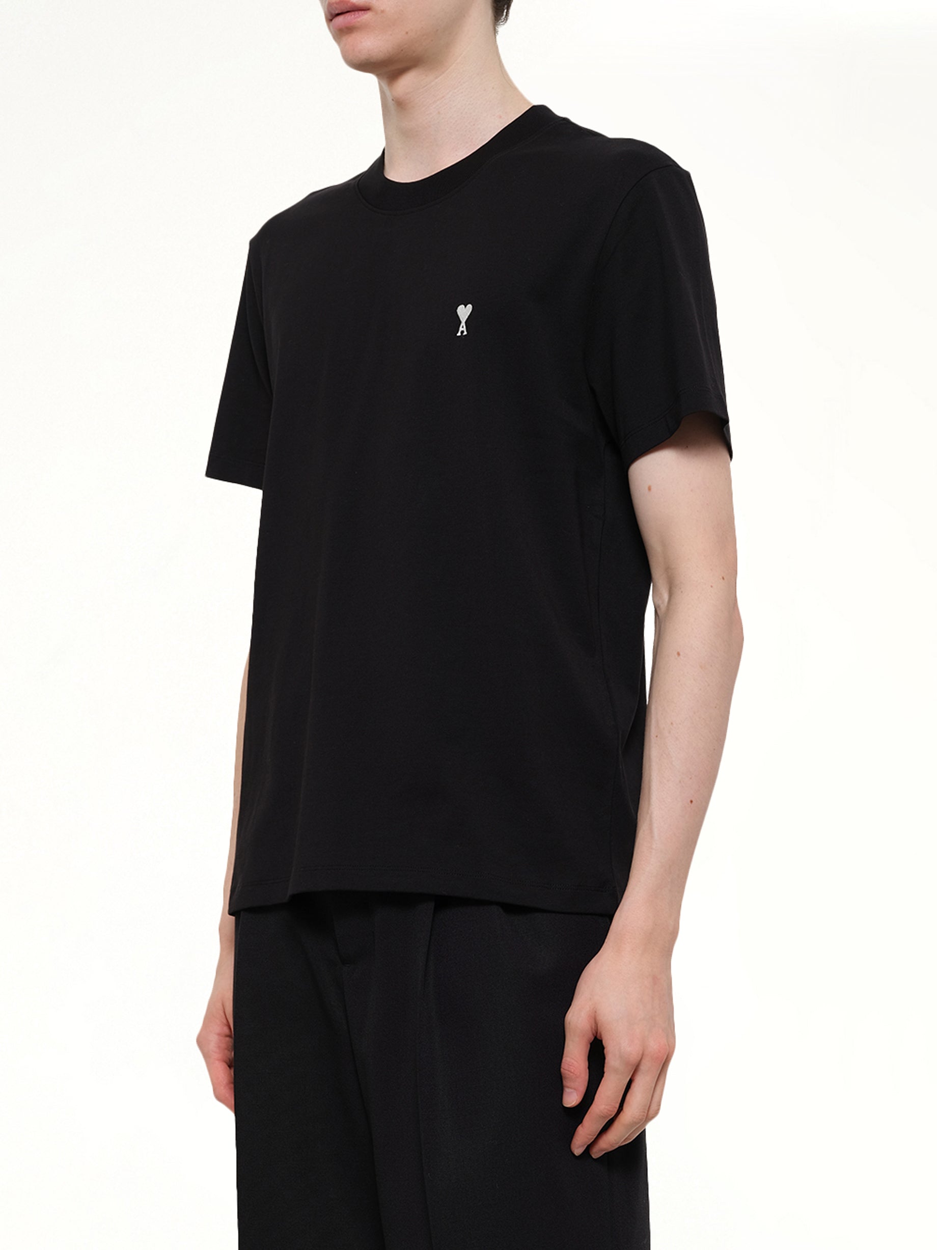 AMI PARIS Contrasted Ami De Coeur T-Shirt in Black Side View from MARAIS