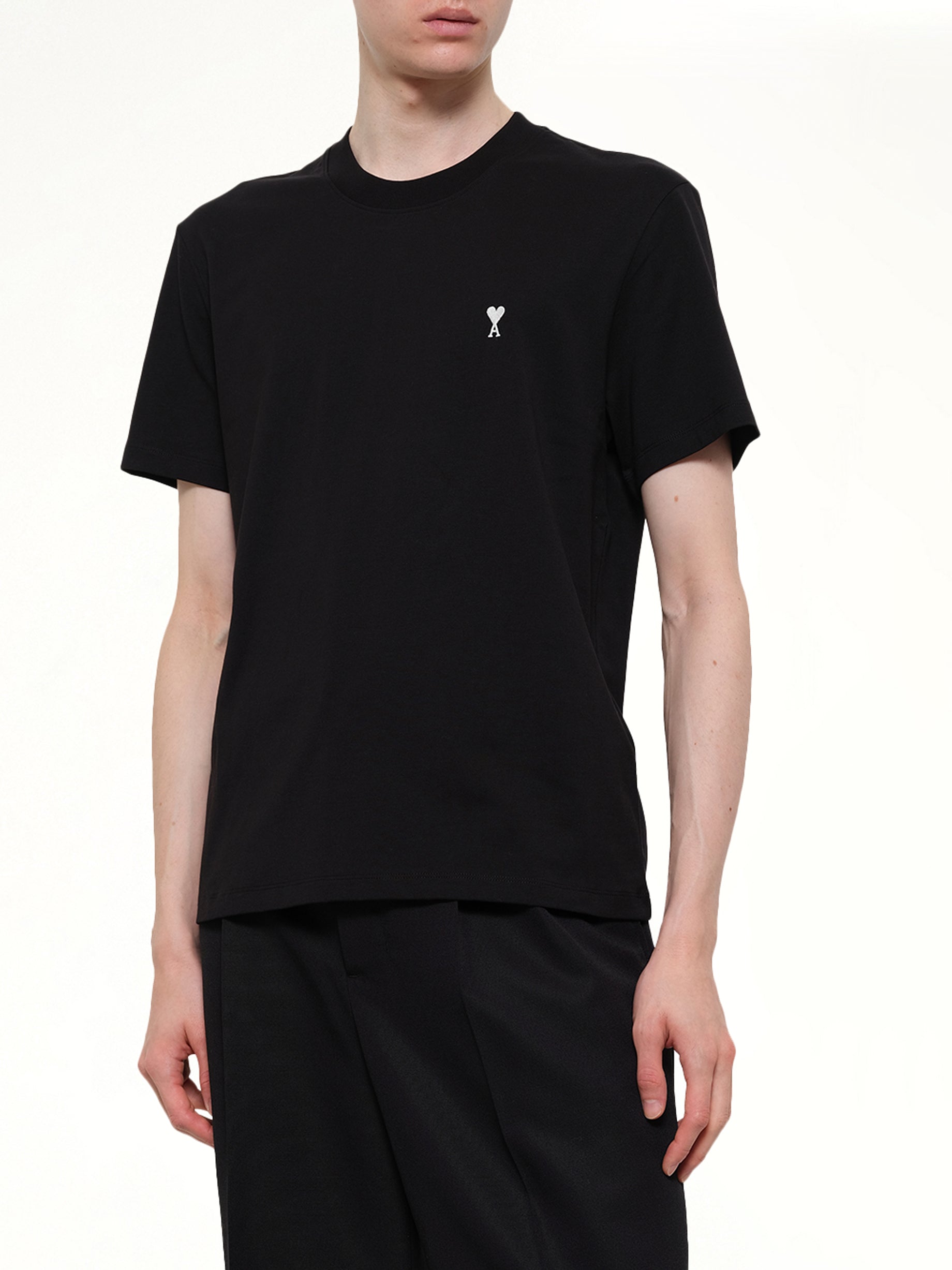 AMI PARIS Contrasted Ami De Coeur T-Shirt in Black Detail Shot from MARAIS