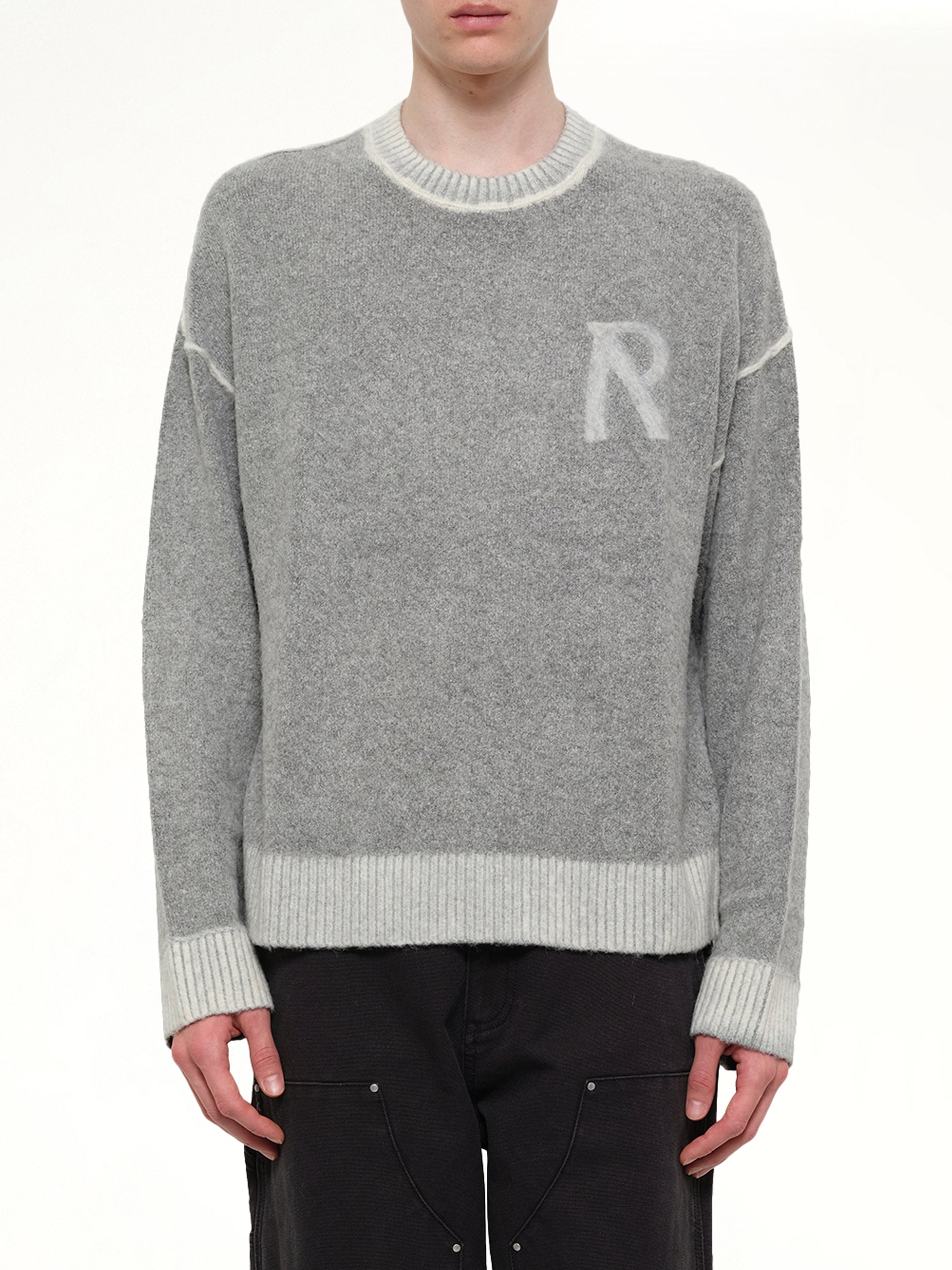 REPRESENT Laurel Knit Sweatshirt in Sun Fade Grey Front View from MARAIS