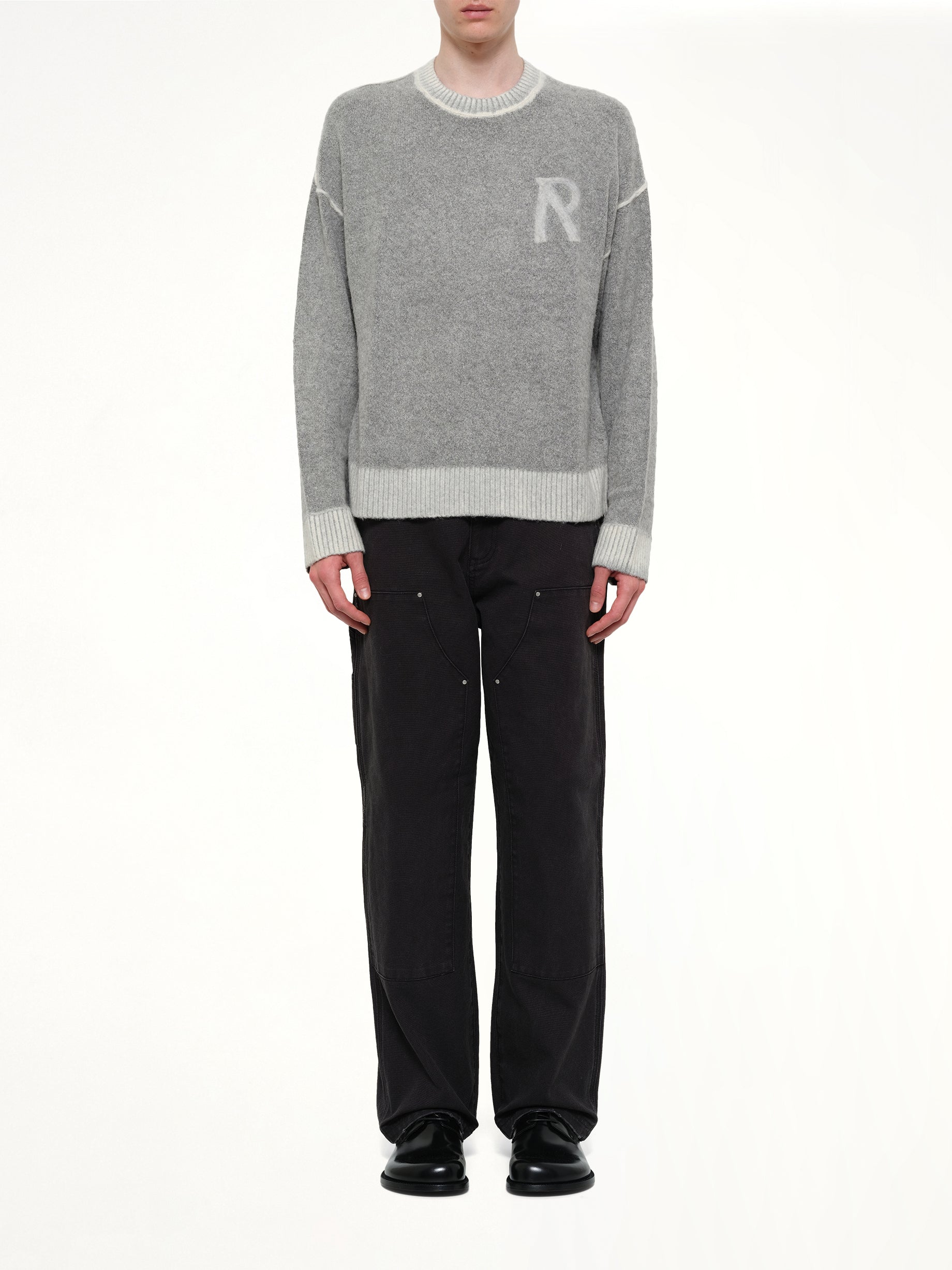 REPRESENT Laurel Knit Sweatshirt in Sun Fade Grey Model View from MARAIS