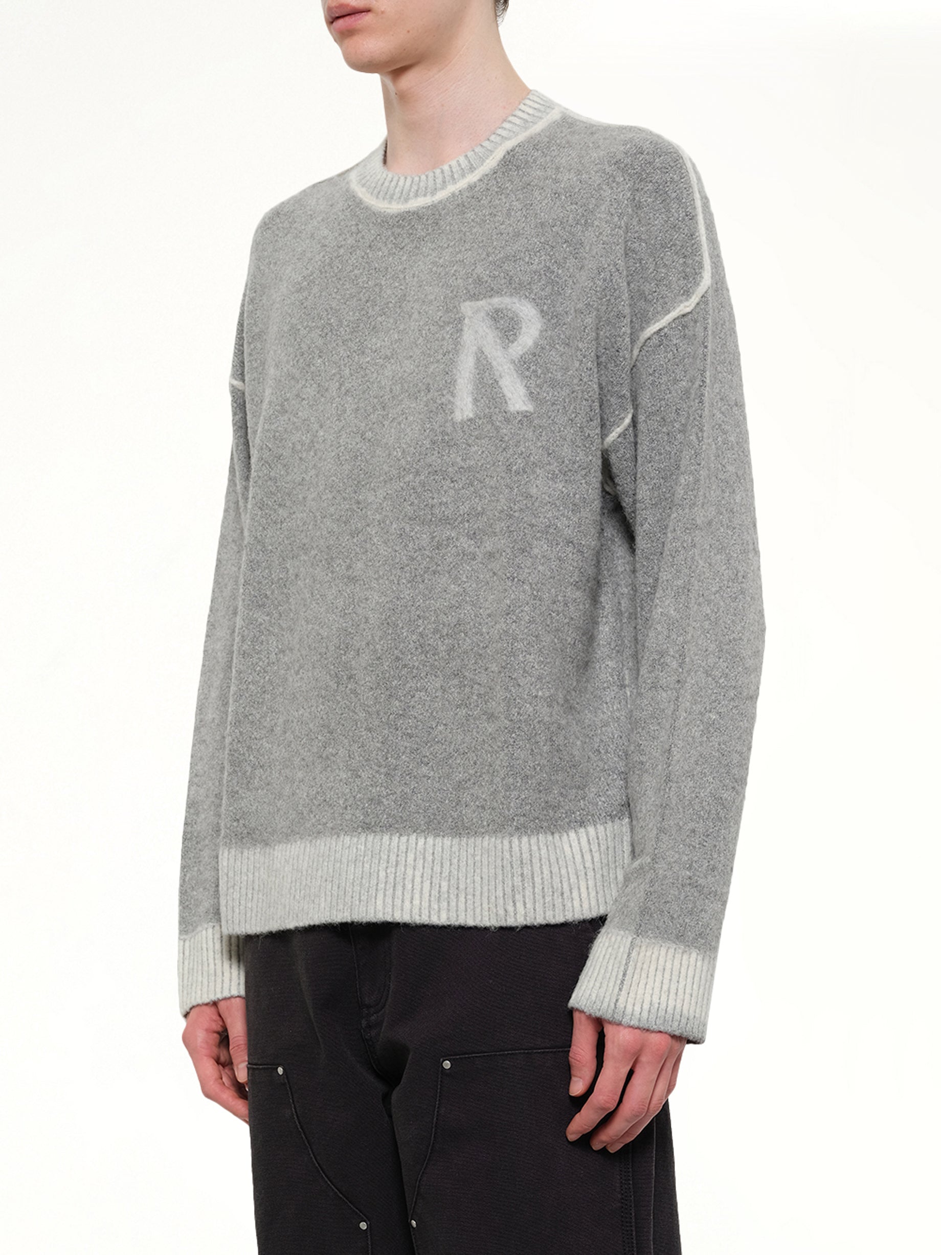 REPRESENT Laurel Knit Sweatshirt in Sun Fade Grey Side View from MARAIS