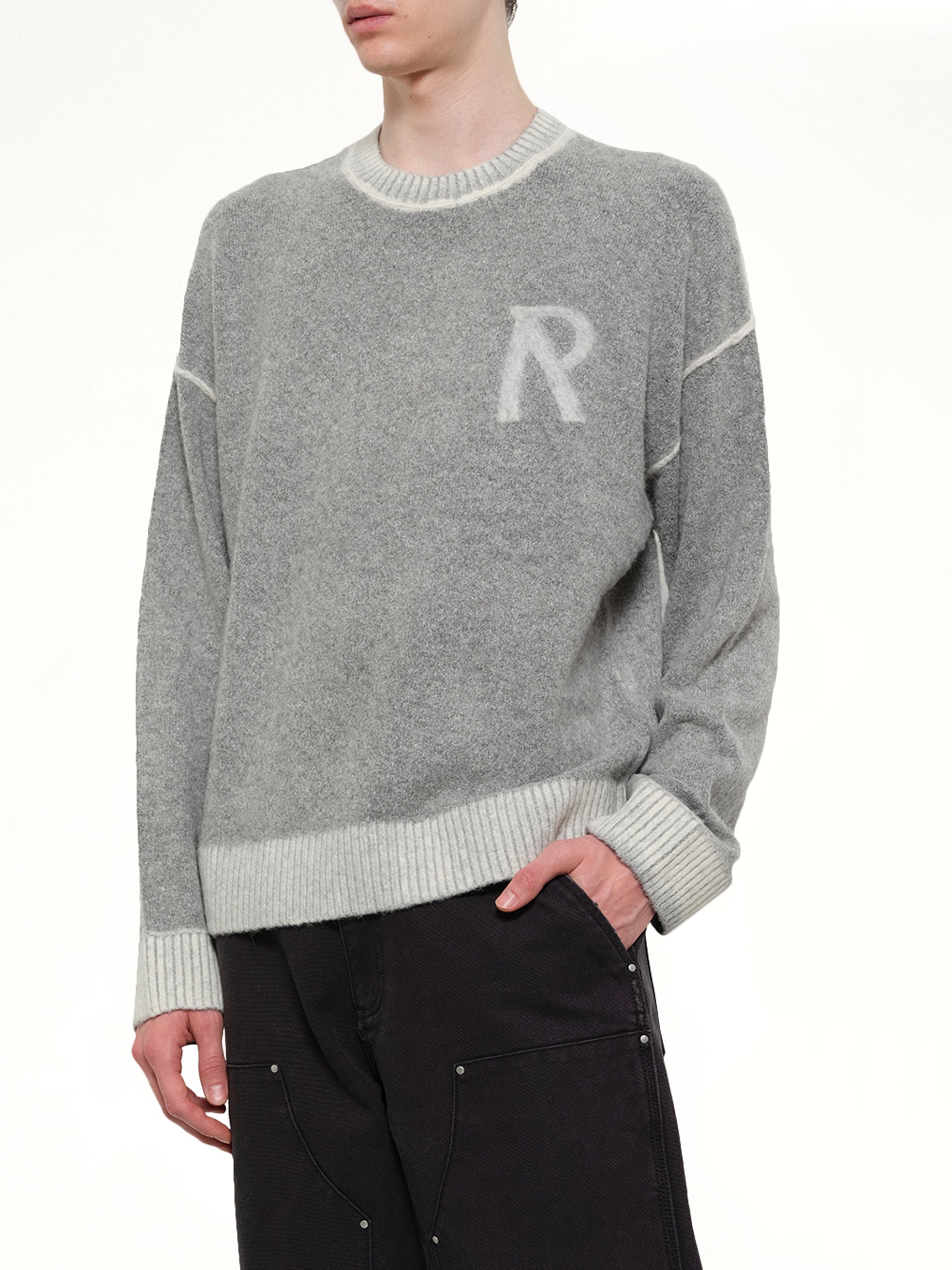 REPRESENT Laurel Knit Sweatshirt in Sun Fade Grey Detail Shot from MARAIS