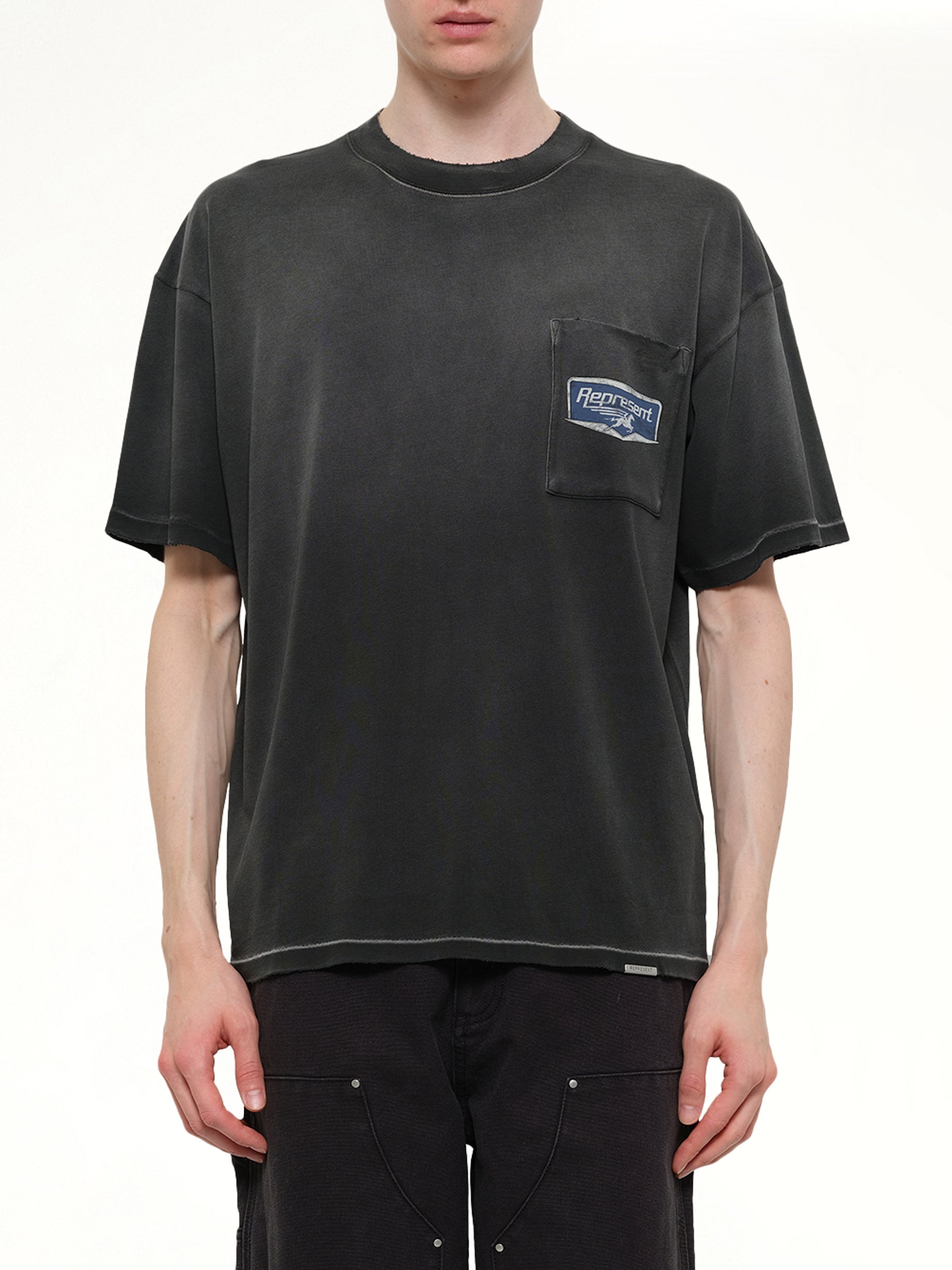 REPRESENT Nothing Faster T-Shirt in Stained Black Front View from MARAIS