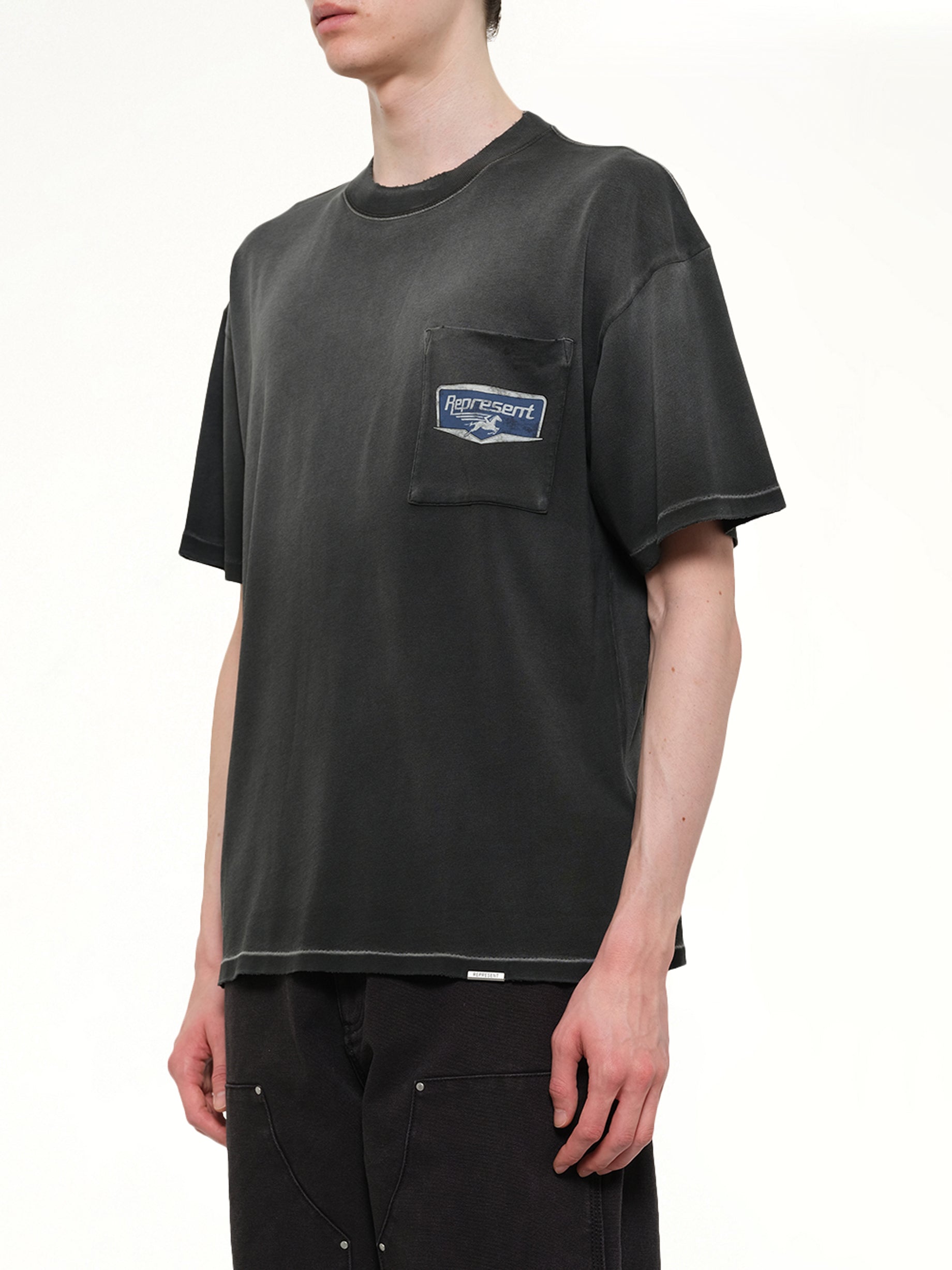 REPRESENT Nothing Faster T-Shirt in Stained Black Side View from MARAIS