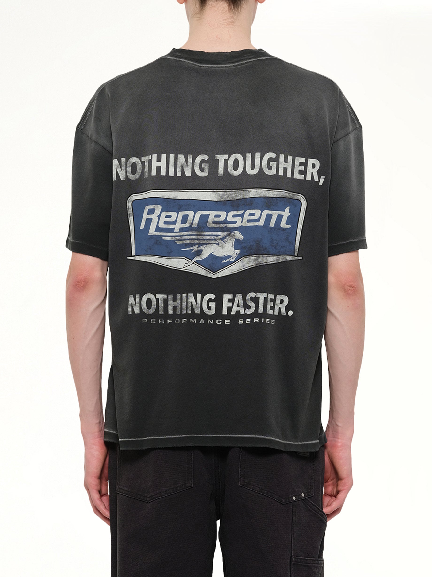 REPRESENT Nothing Faster T-Shirt in Stained Black Back View from MARAIS