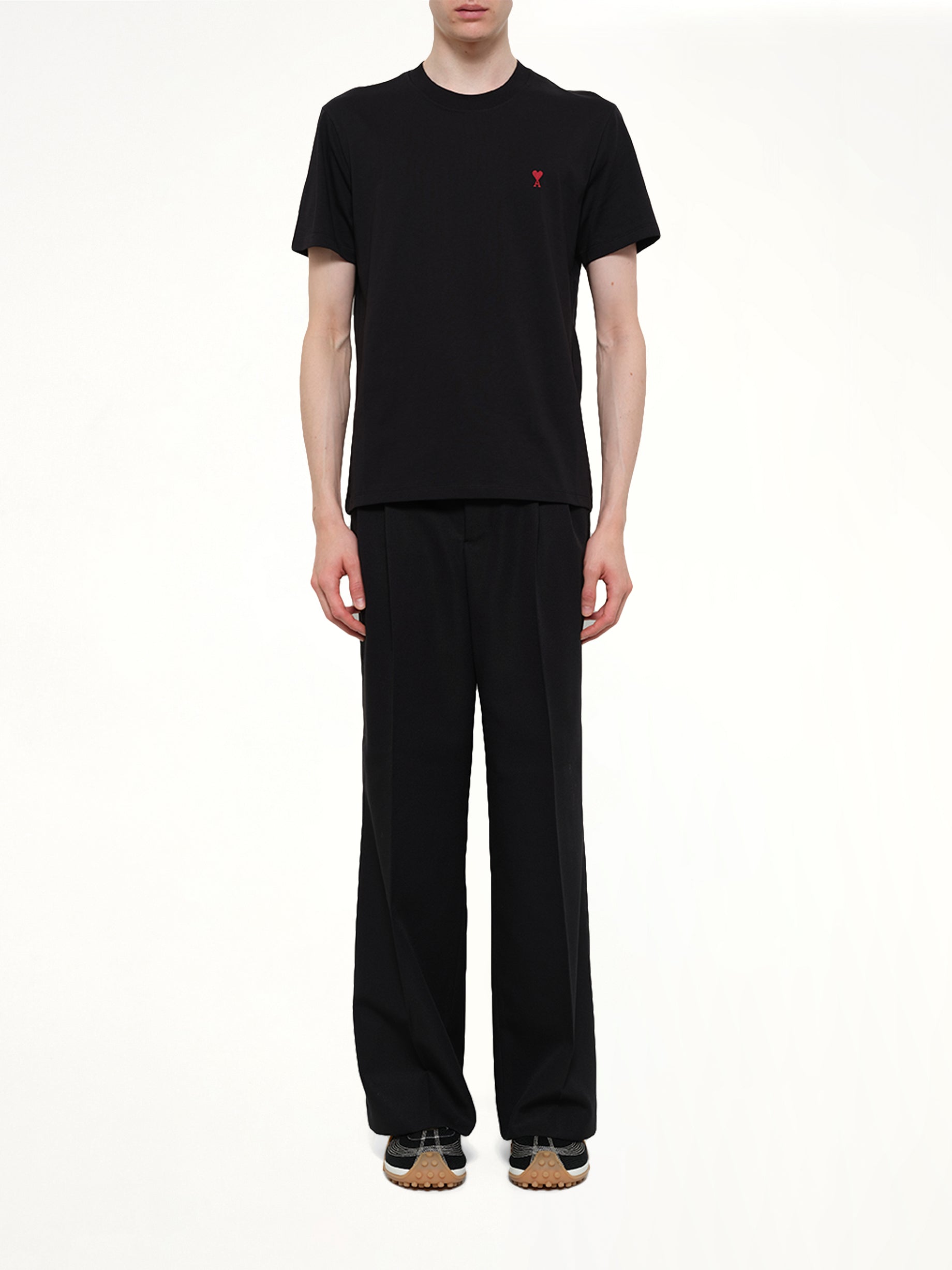 AMI PARIS Red Ami De Coeur T-Shirt in Black Model View from MARAIS