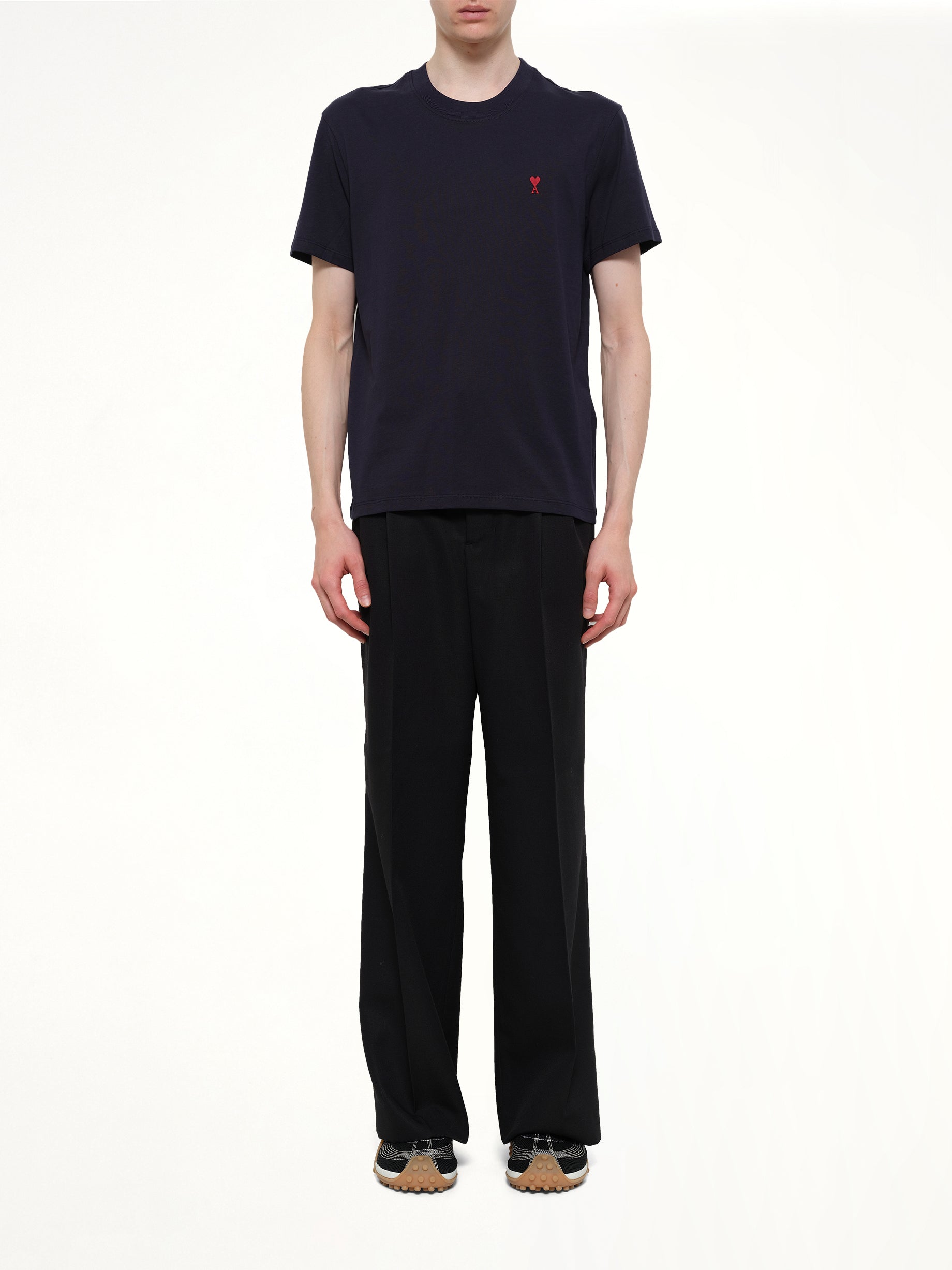 AMI PARIS Red Ami De Coeur T-Shirt in Navy Model View from MARAIS